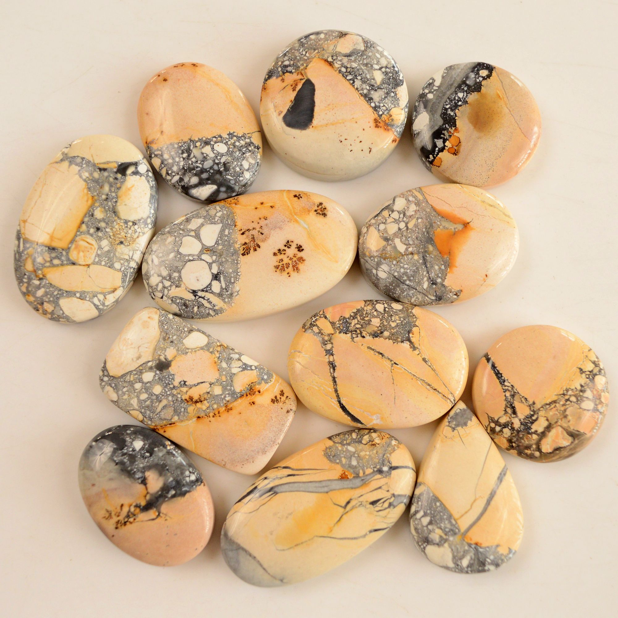 12 Pcs 319 Cts Natural Maligano Jasper Cabochon Lot Semi-Precious Gemstones For Jewelry Making 20x20-32x17mm 13347