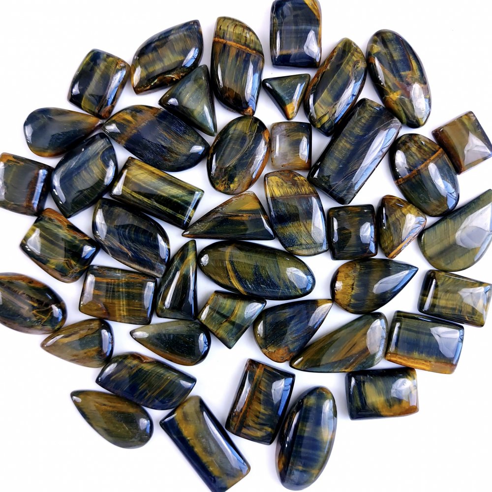 43Pcs 676Cts Natural Tiger Eye Loose Cabochon Gemstone Lot Mix Shape and and Size for Jewelry Making 28x14 12x12mm#1335
