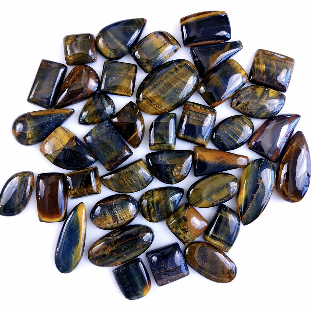 39Pcs 593Cts Natural Tiger Eye Loose Cabochon Gemstone Lot Mix Shape and and Size for Jewelry Making 30x15 14x12mm#1336