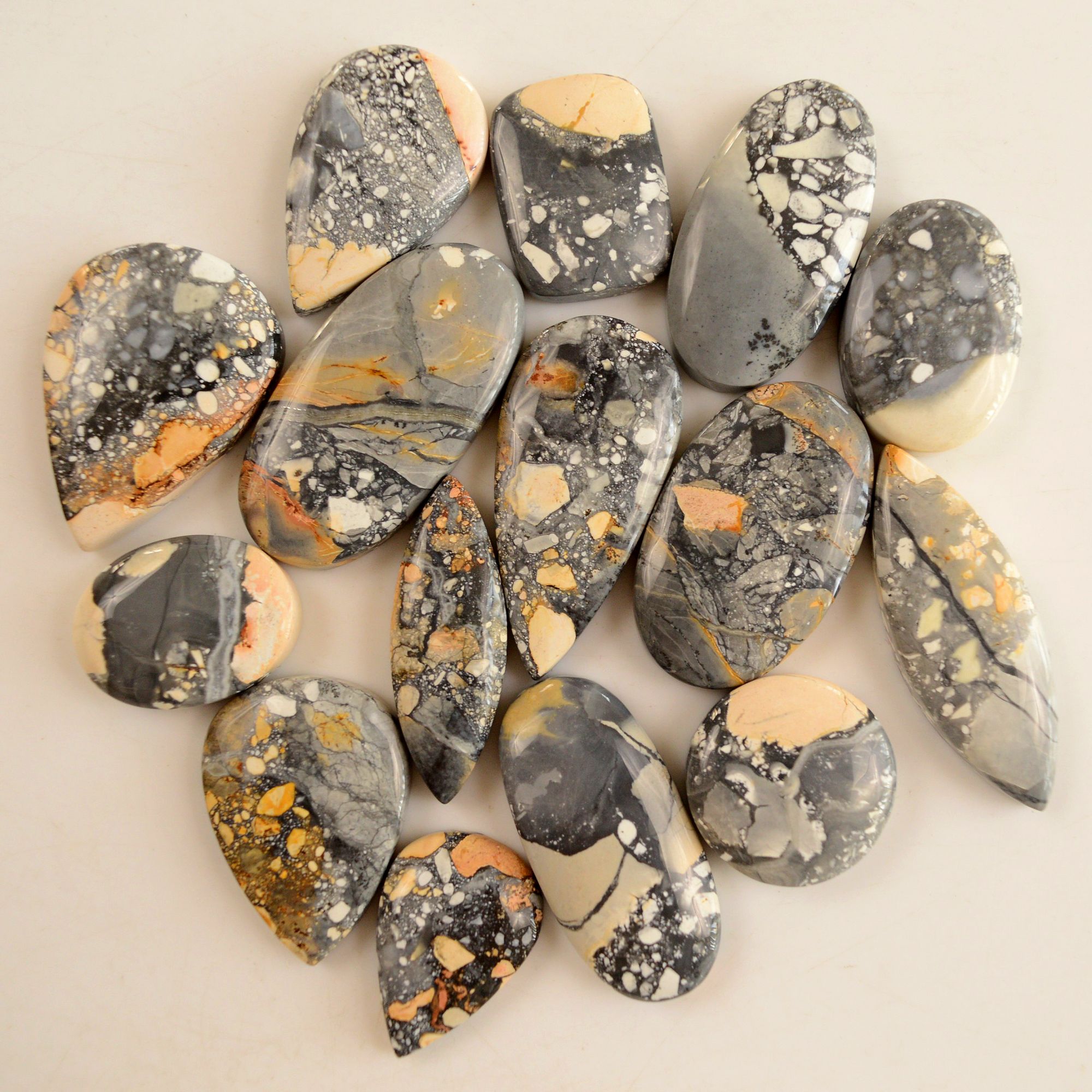 15 Pcs 357 Cts Natural Maligano Jasper Cabochon Lot Semi-Precious Gemstones For Jewelry Making 20x14-34x17mm 13363