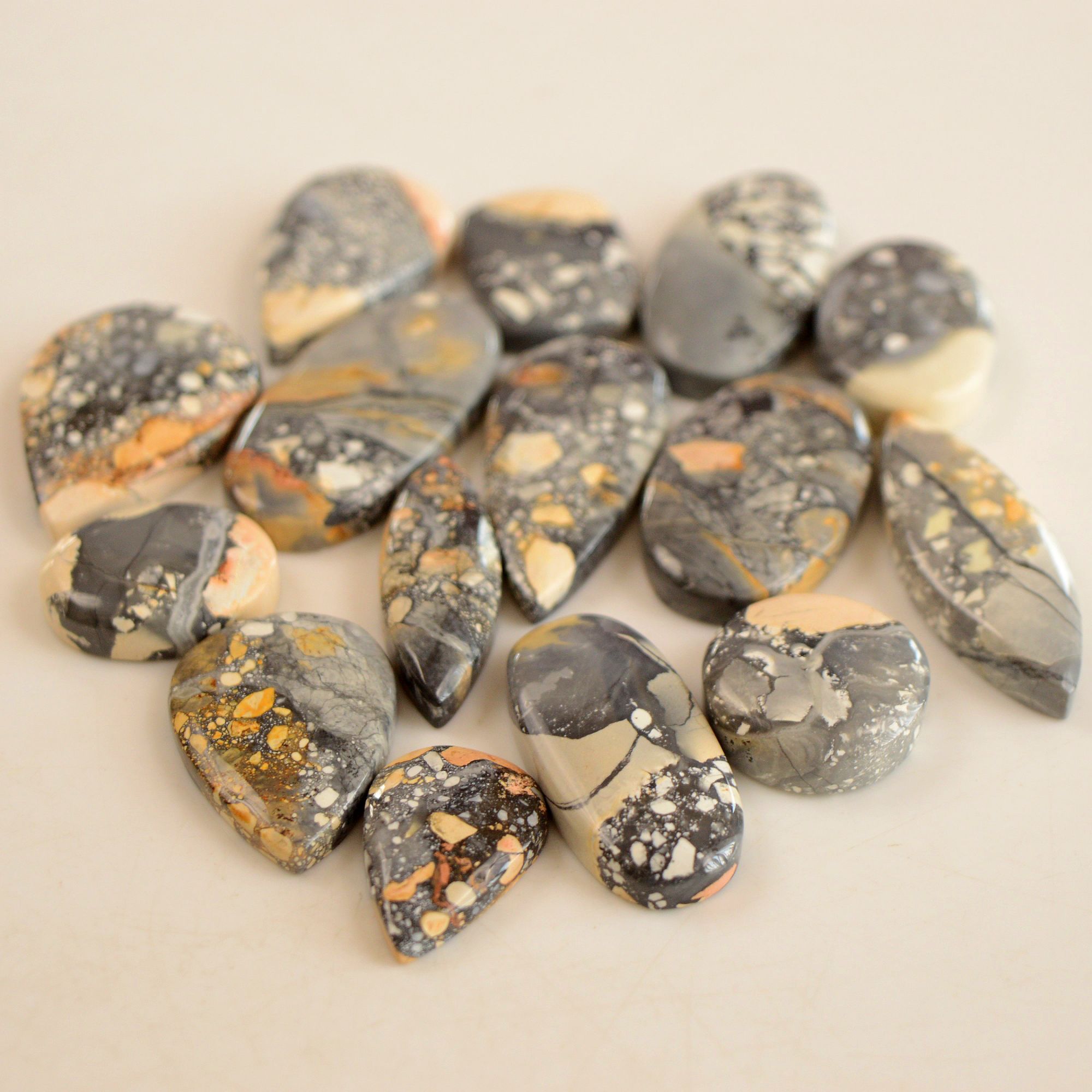 15 Pcs 357 Cts Natural Maligano Jasper Cabochon Lot Semi-Precious Gemstones For Jewelry Making 20x14-34x17mm 13363