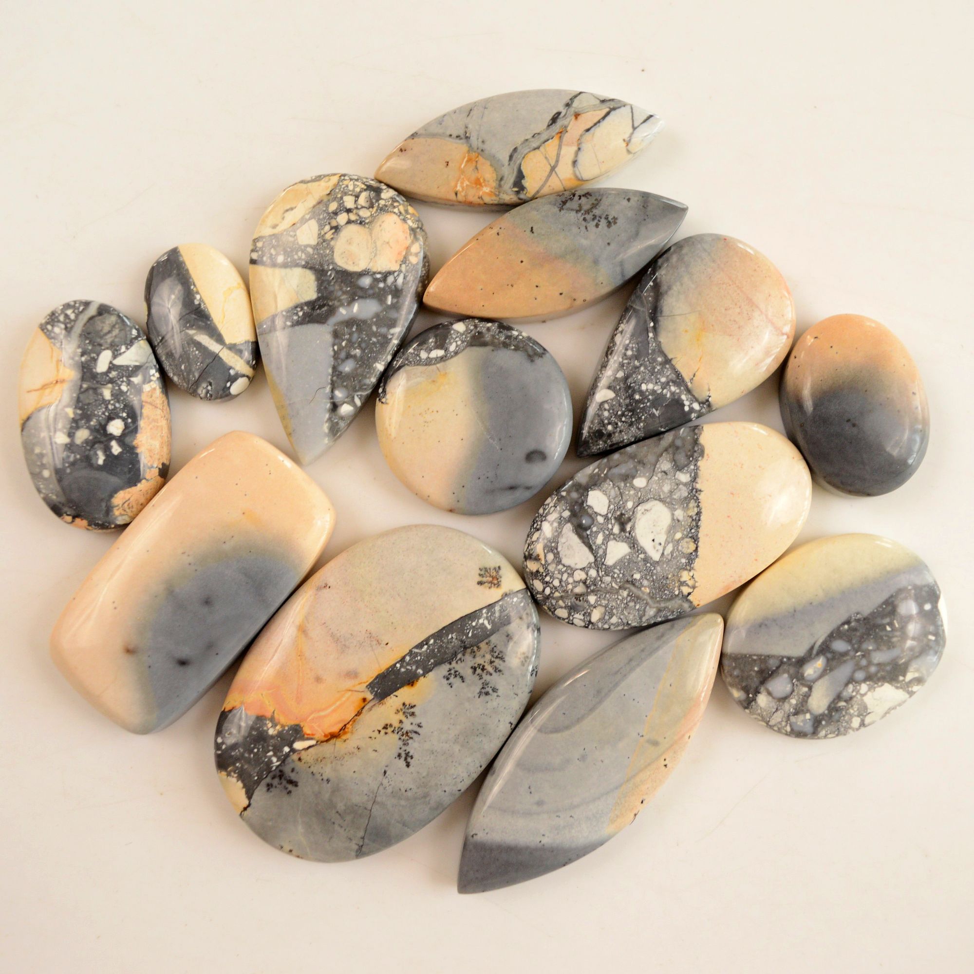 13 Pcs 299 Cts Natural Maligano Jasper Cabochon Lot Semi-Precious Gemstones For Jewelry Making 15x10-35x25mm 13370