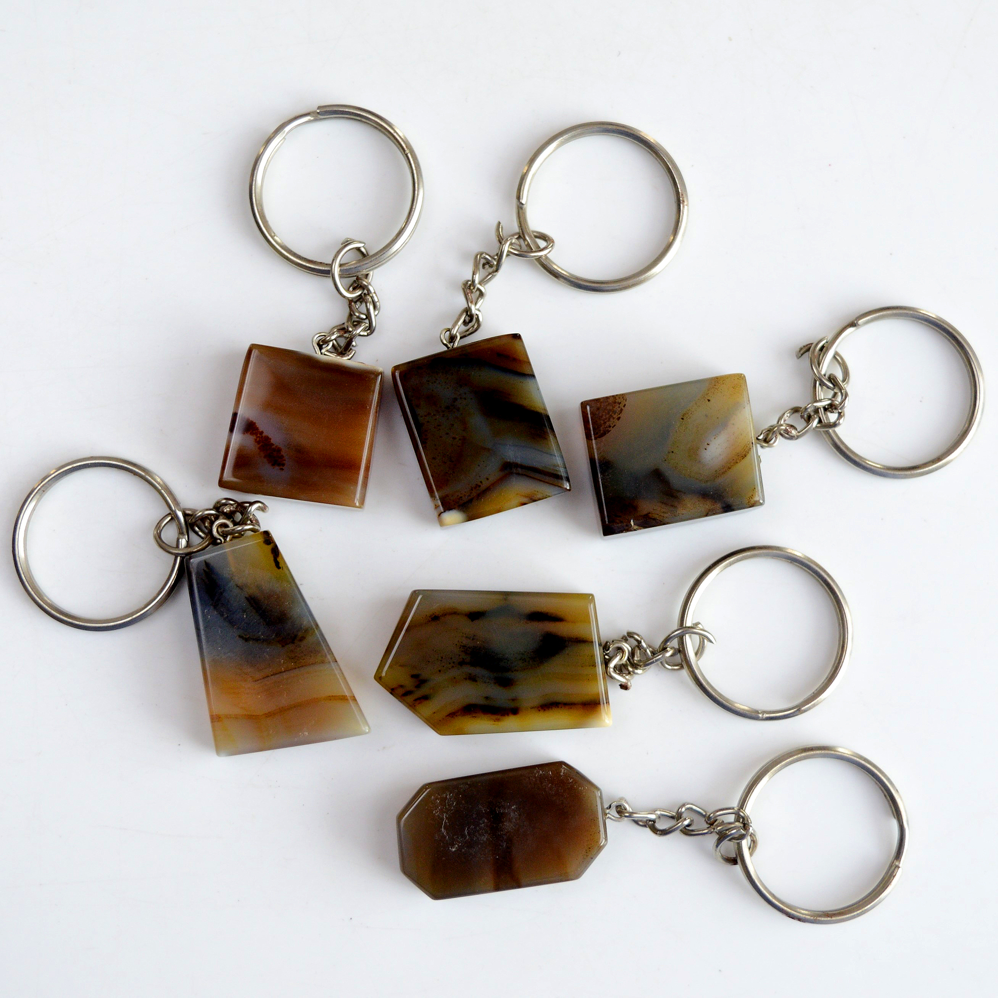 6 Pcs 583 Cts Natural Montana Agata Palm Key Chain Cabochon Gemstone 36x22-23x22mm R-13375