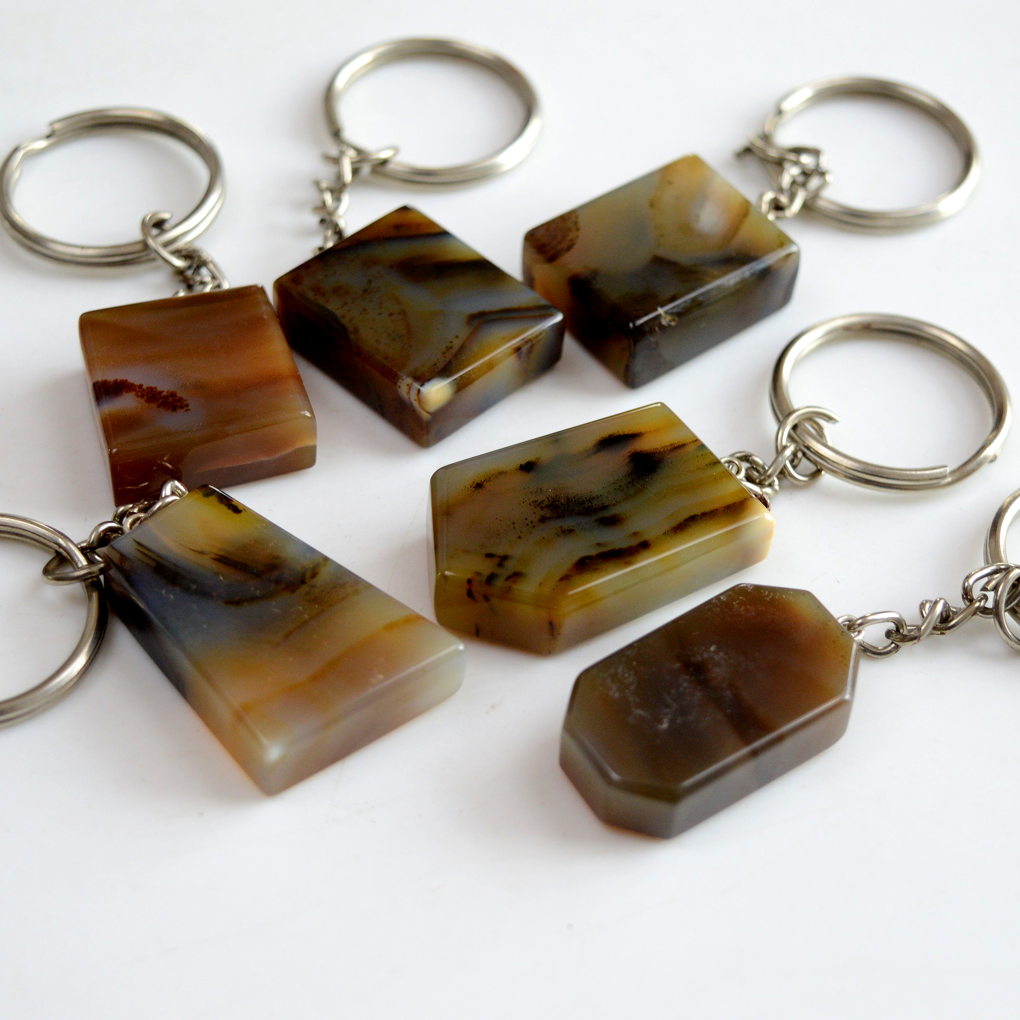 6 Pcs 583 Cts Natural Montana Agata Palm Key Chain Cabochon Gemstone 36x22-23x22mm R-13375