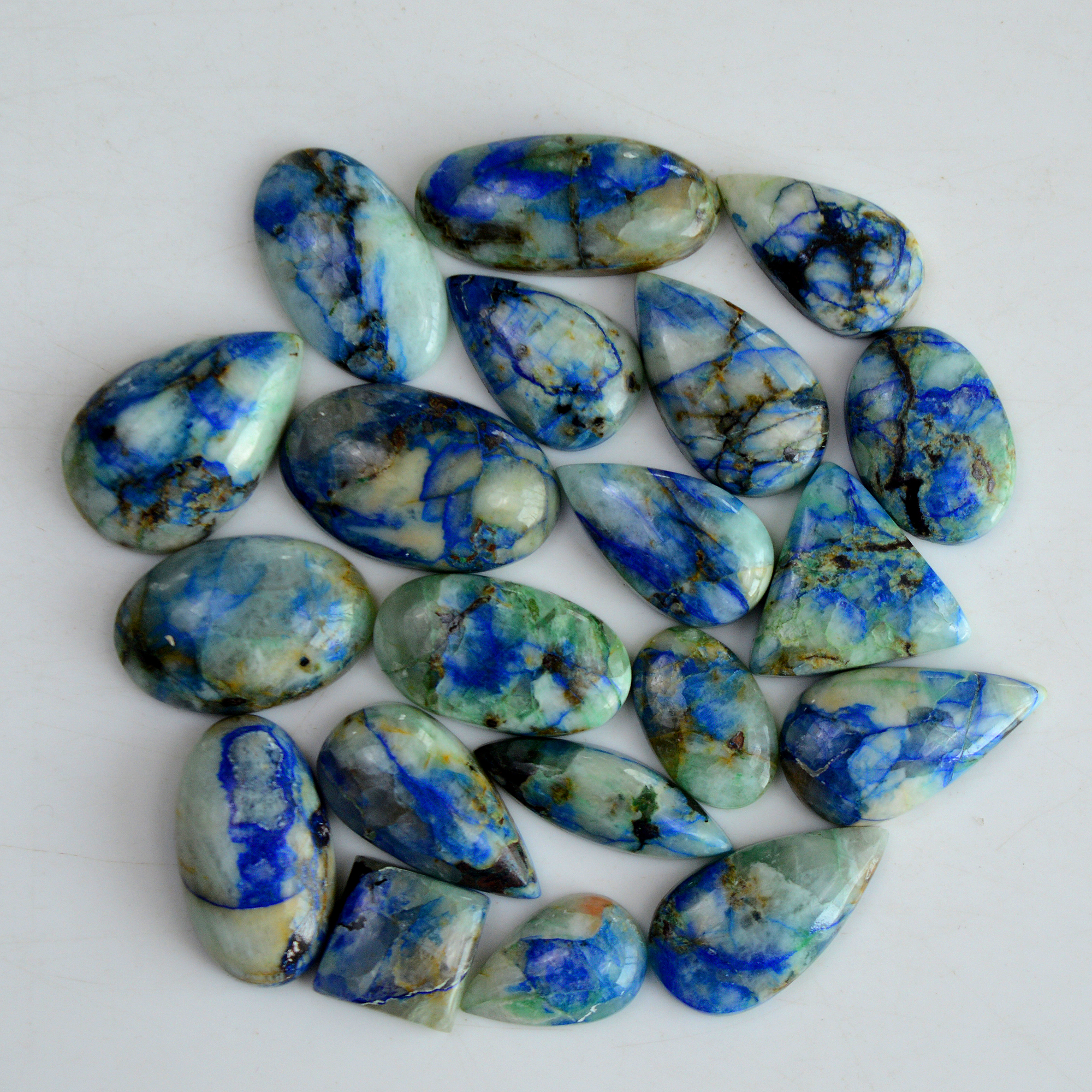 20 Pcs 263 Cts Natural Blue Azurite Gemstone Cabochon Lot Azurite Crystal Pendant Necklace Azurite Jewelry For Crystal Healing 25x15-17x10mm R-13385