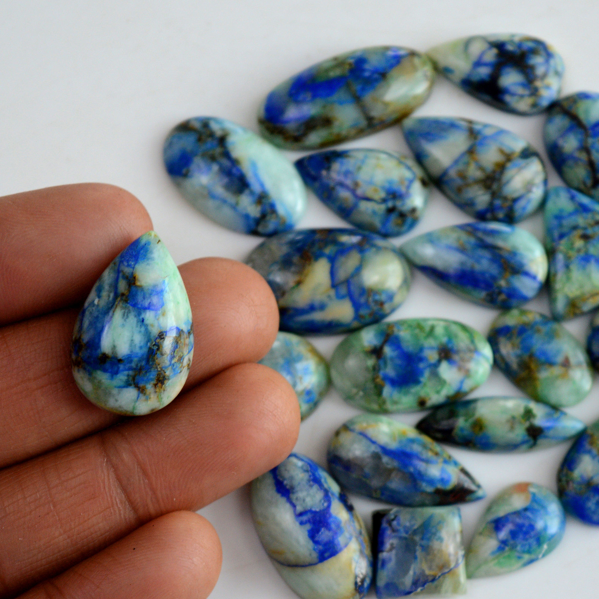 20 Pcs 263 Cts Natural Blue Azurite Gemstone Cabochon Lot Azurite Crystal Pendant Necklace Azurite Jewelry For Crystal Healing 25x15-17x10mm 13385