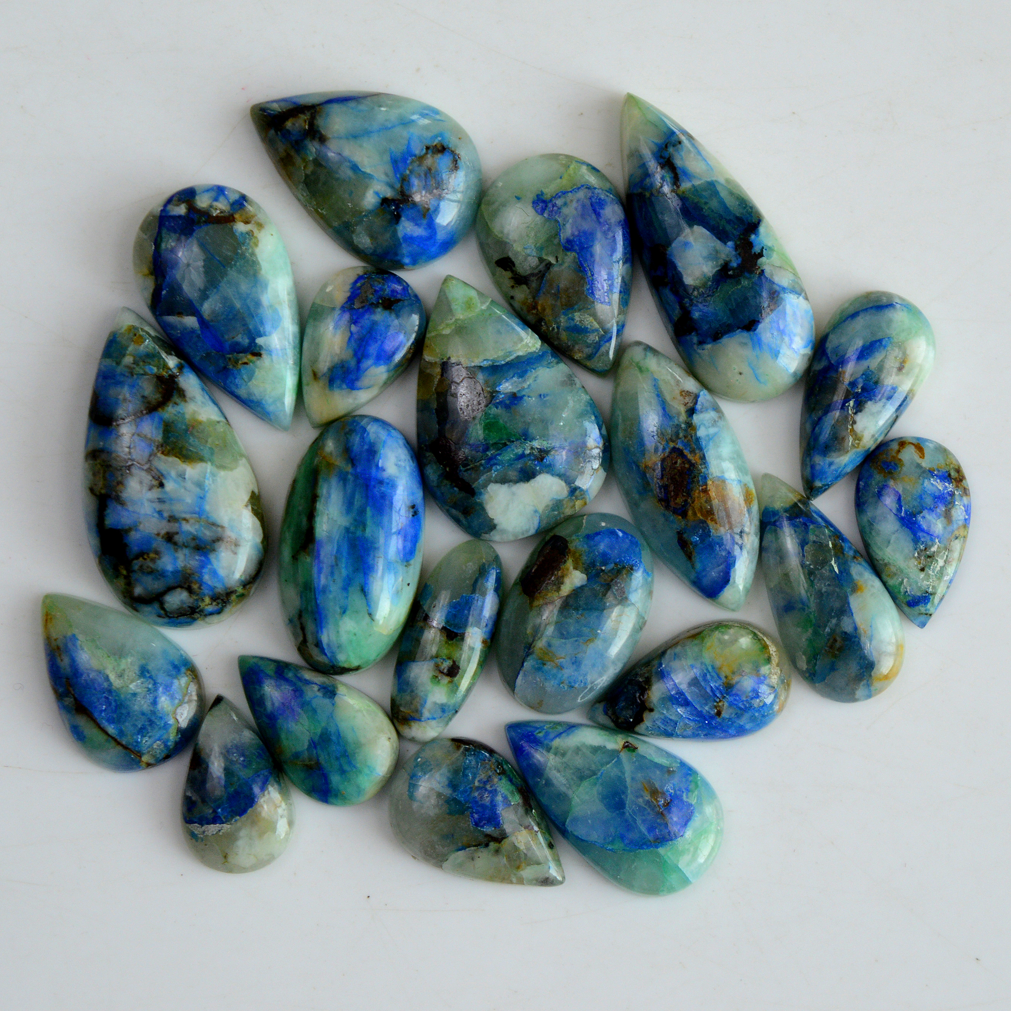 20 Pcs 271 Cts Natural Blue Azurite Gemstone Cabochon Lot Azurite Crystal Pendant Necklace Azurite Jewelry For Crystal Healing 33x13-17x10mm R-13387