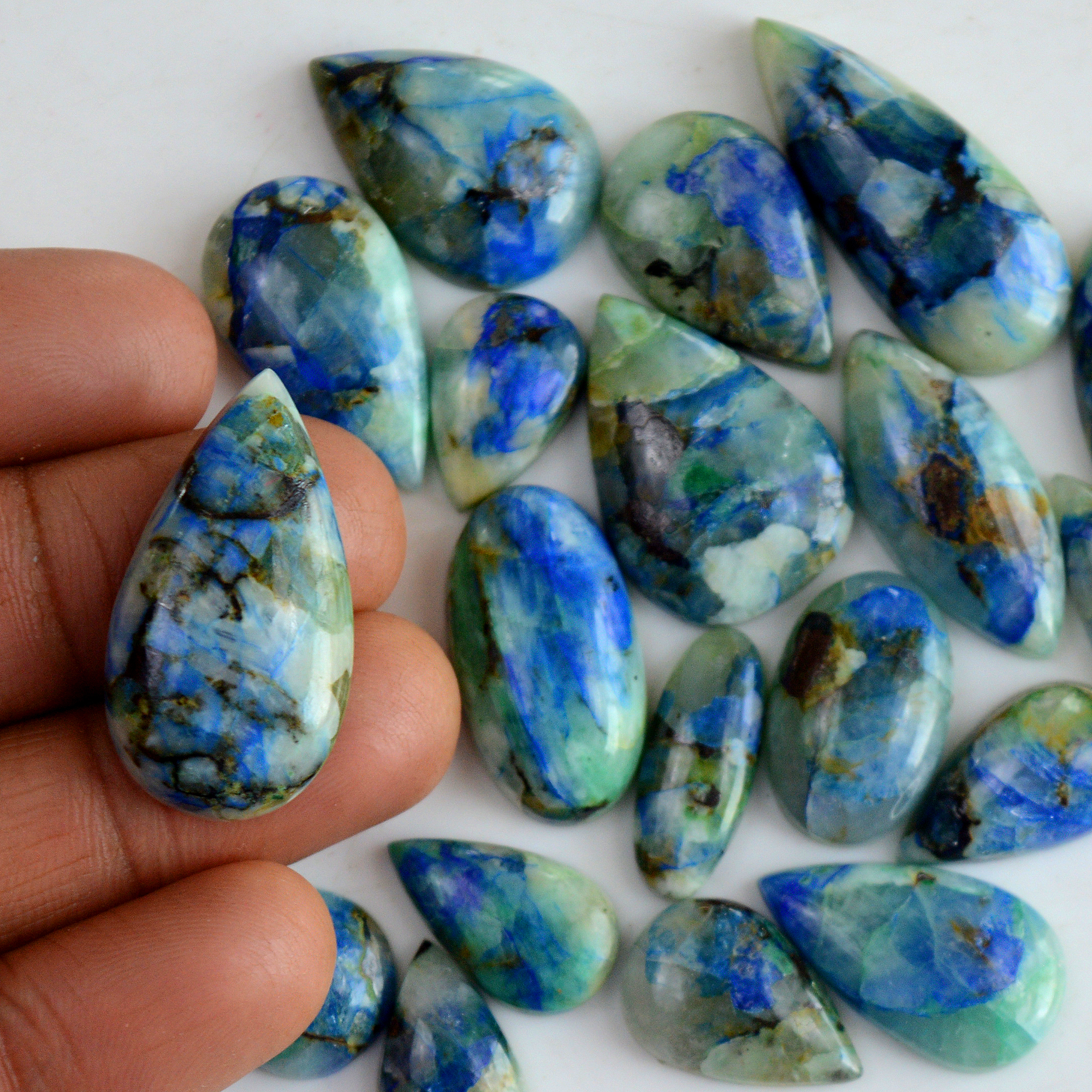 20 Pcs 271 Cts Natural Blue Azurite Gemstone Cabochon Lot Azurite Crystal Pendant Necklace Azurite Jewelry For Crystal Healing 33x13-17x10mm R-13387