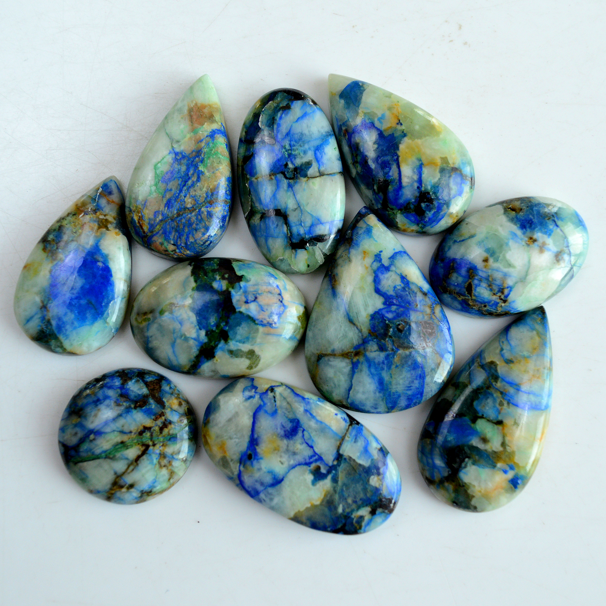10 Pcs 299 Cts Natural Blue Azurite Gemstone Cabochon Lot Azurite Crystal Pendant Necklace Azurite Jewelry For Crystal Healing 32x23-20x20mmR-13395