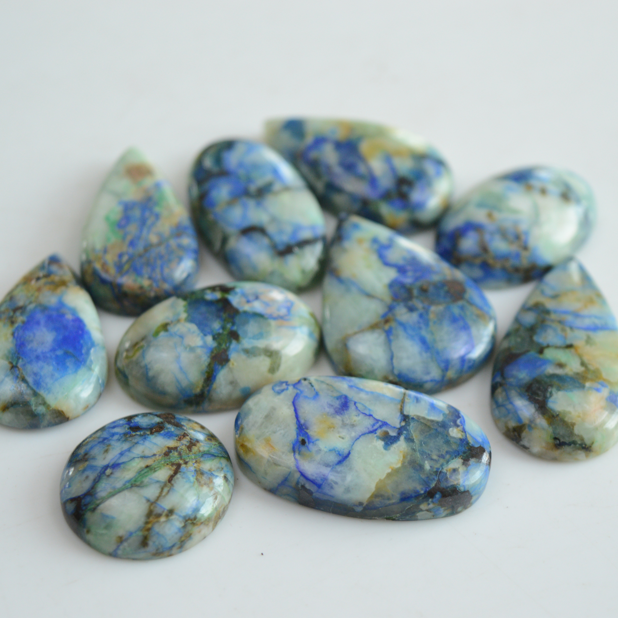 10 Pcs 299 Cts Natural Blue Azurite Gemstone Cabochon Lot Azurite Crystal Pendant Necklace Azurite Jewelry For Crystal Healing 32x23-20x20mmR-13395
