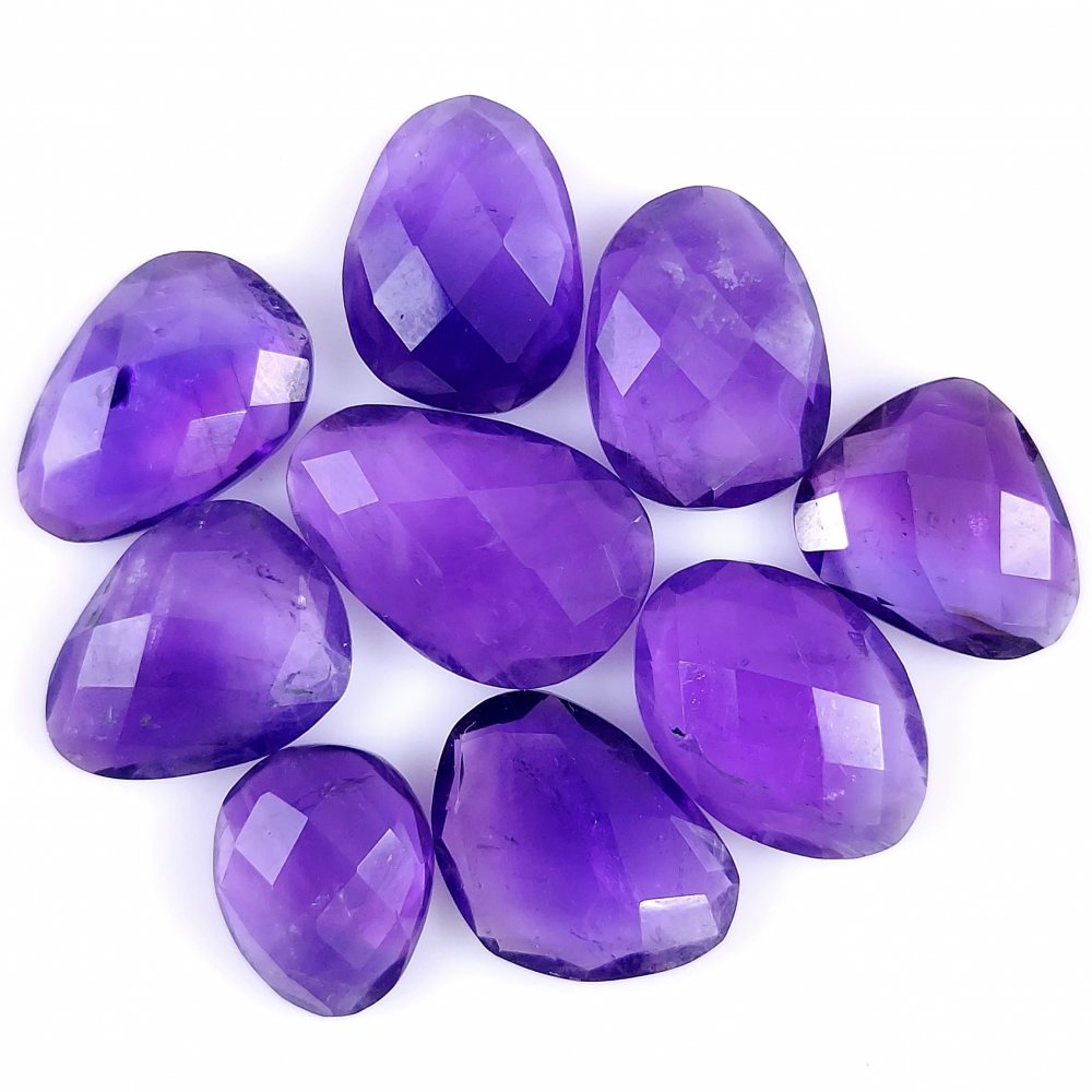 9Pcs 83Cts. Natural Amethyst Faceted Cabochon Loose Gemstone For Jewelry#134