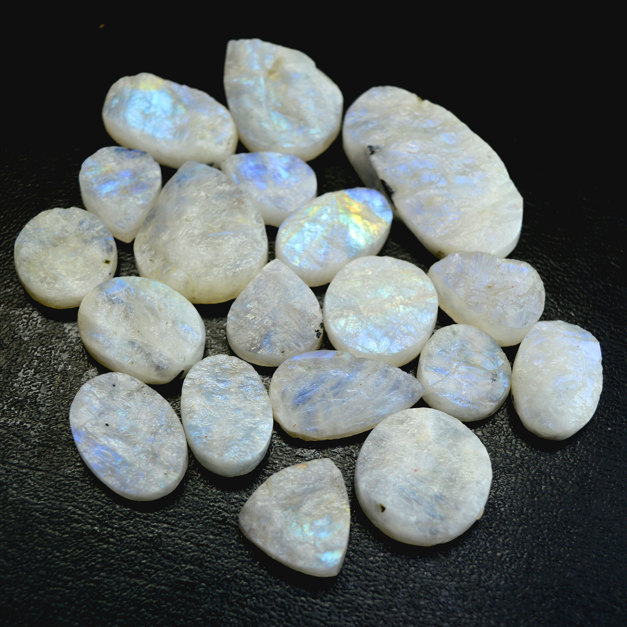19 Pcs 398 Cts Natural Rainbow Moonstone Druzy Rough Loose Gemstone Lot Size 38x18-17x12mm R-13401