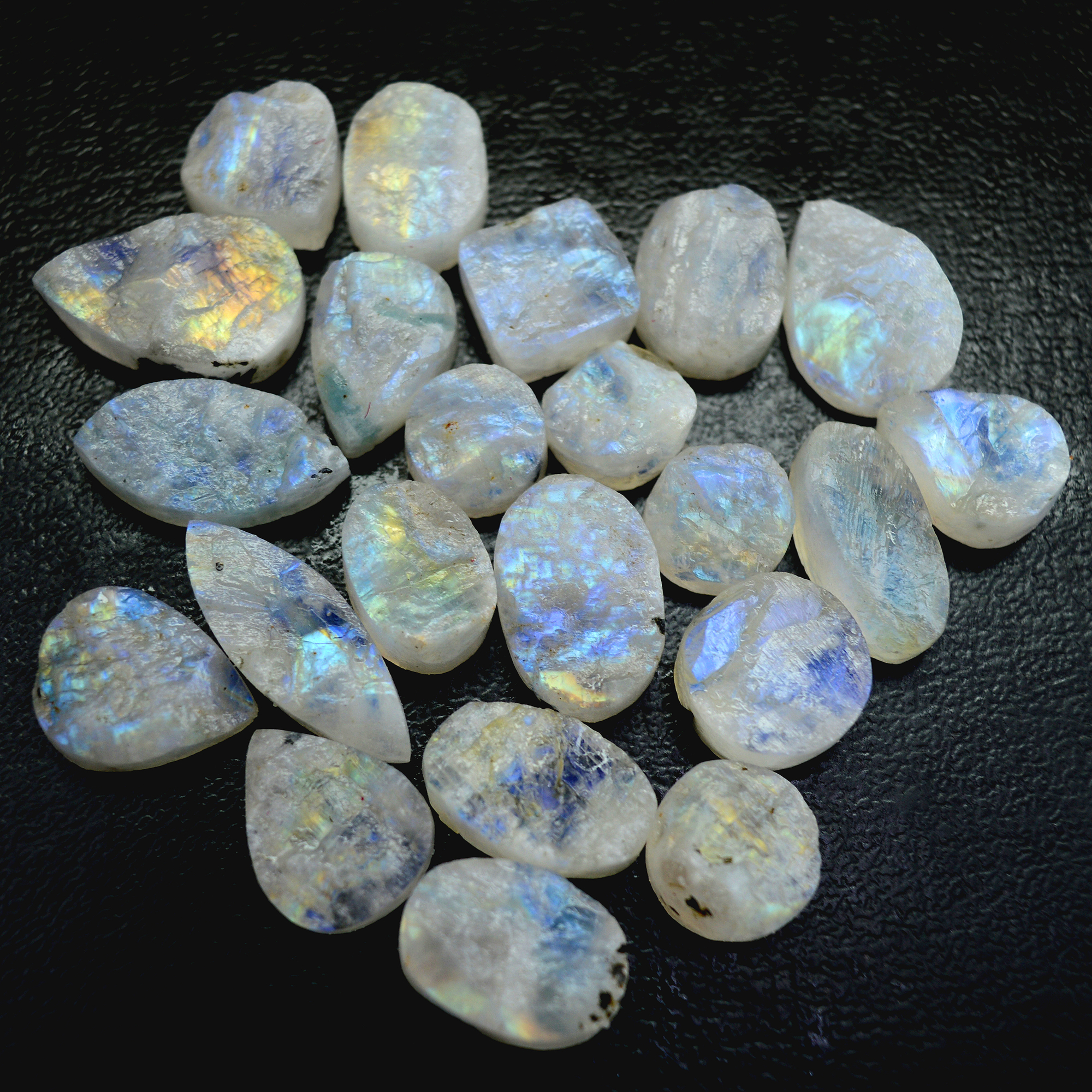 22 Pcs 189 Cts Natural Rainbow Moonstone Druzy Rough Loose Gemstone Lot Size 19x12-10x10mm R-13403