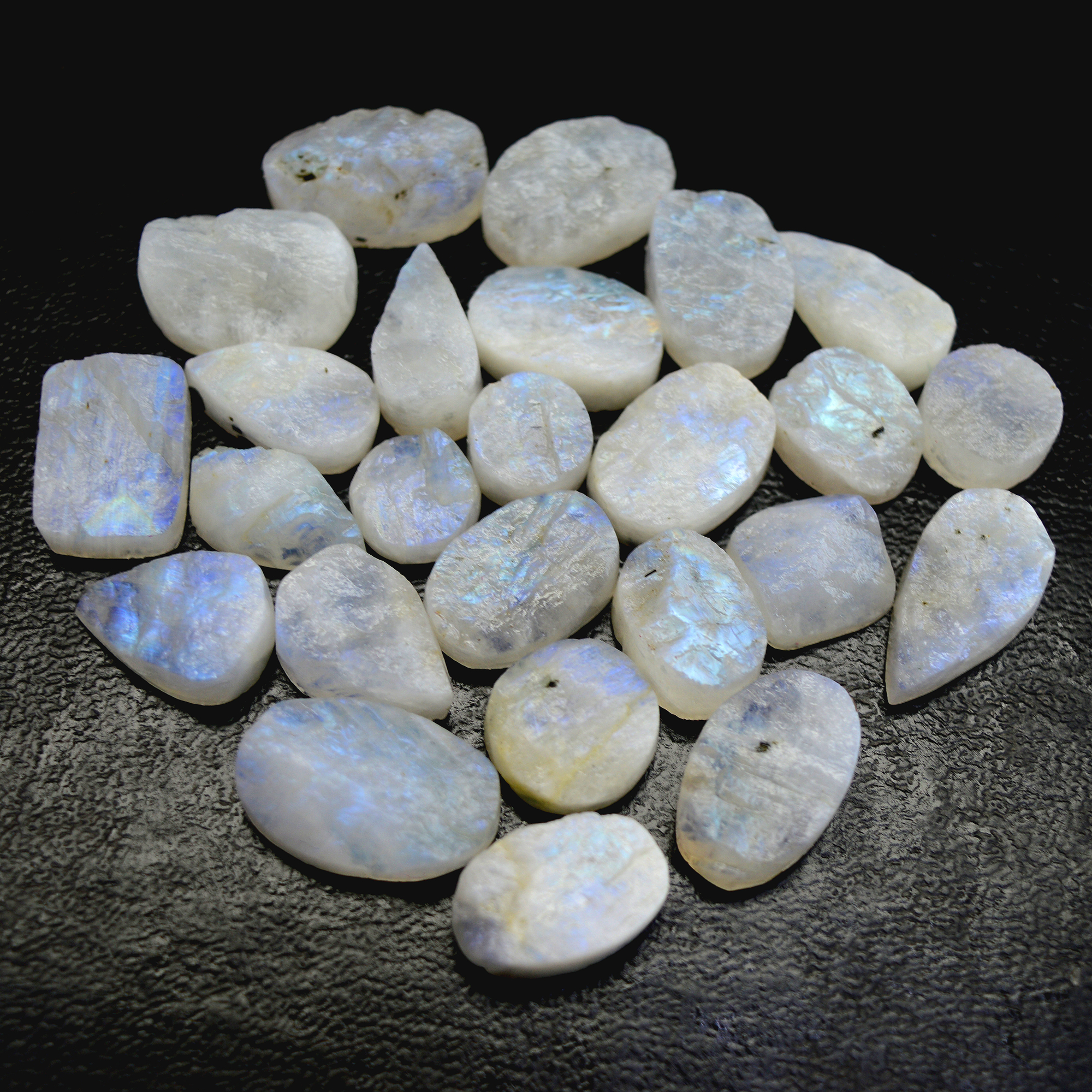 25 Pcs 243 Cts Natural Rainbow Moonstone Druzy Rough Loose Gemstone Lot Size 20x14-10x10mm R-13405