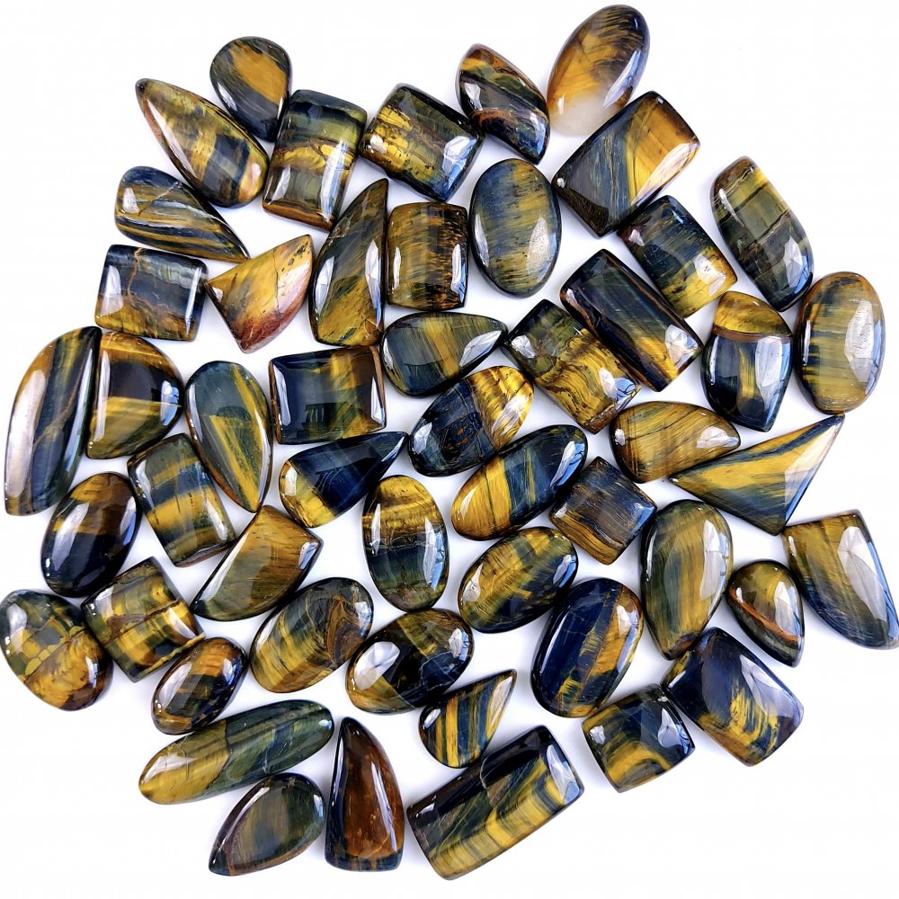50Pcs 898Cts Natural Tiger Eye Loose Cabochon Gemstone Lot Mix Shape and and Size for Jewelry Making 35x12 18x14mm#1341