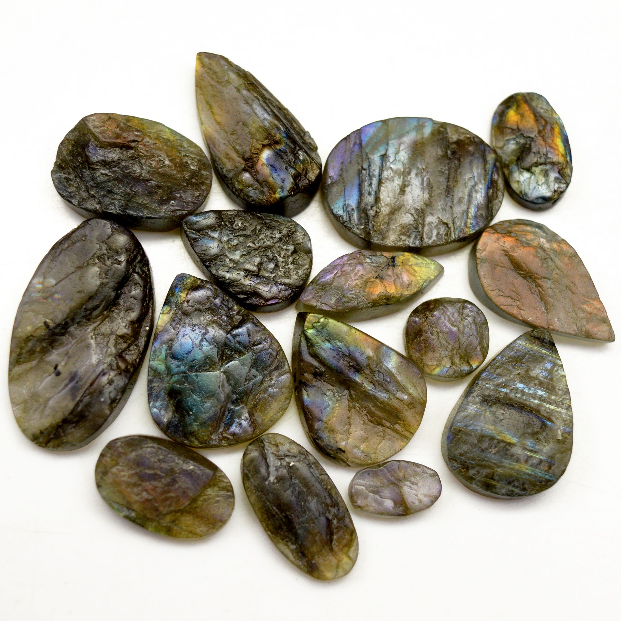 15 Pcs 218 Cts Natural Labradorite Druzy Rough Multi fire Mix Shape Gemstone Lot Size 11x6-30x16mm R-13472