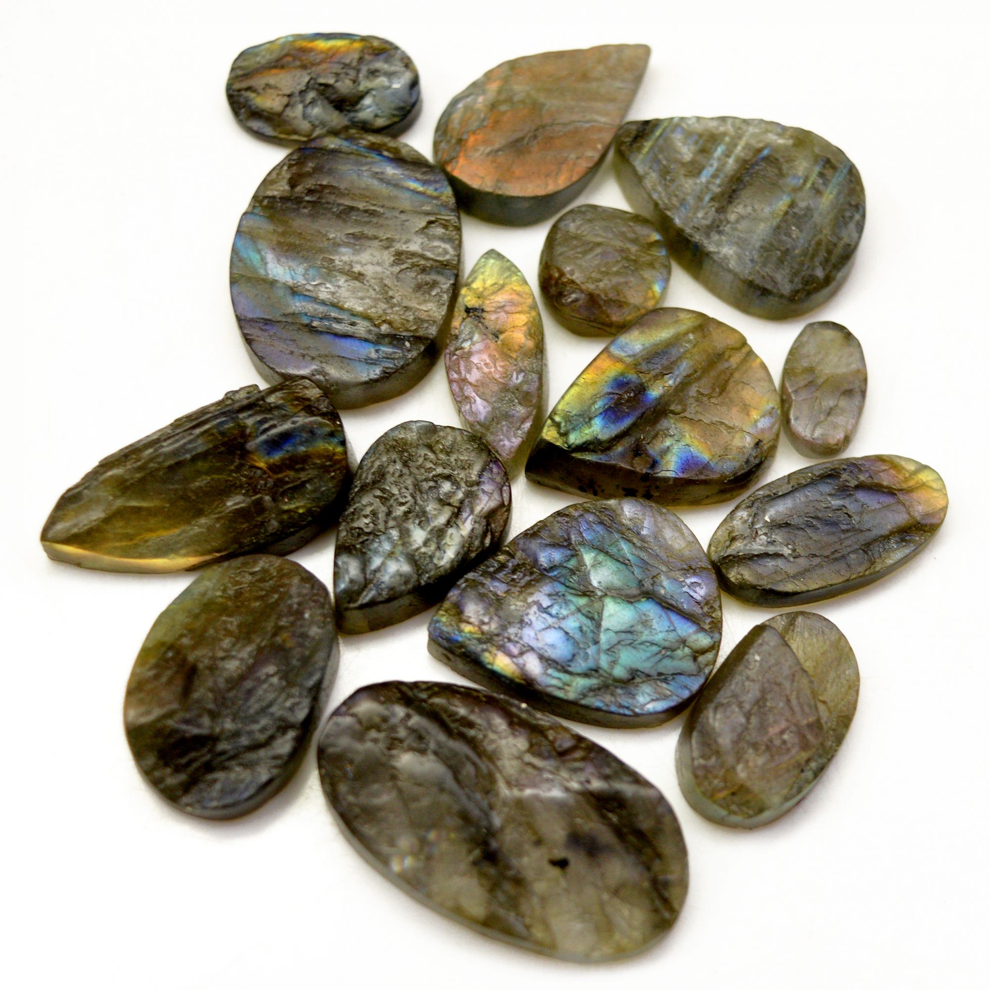 15 Pcs 218 Cts Natural Labradorite Druzy Rough Multi fire Mix Shape Gemstone Lot Size 11x6-30x16mm R-13472