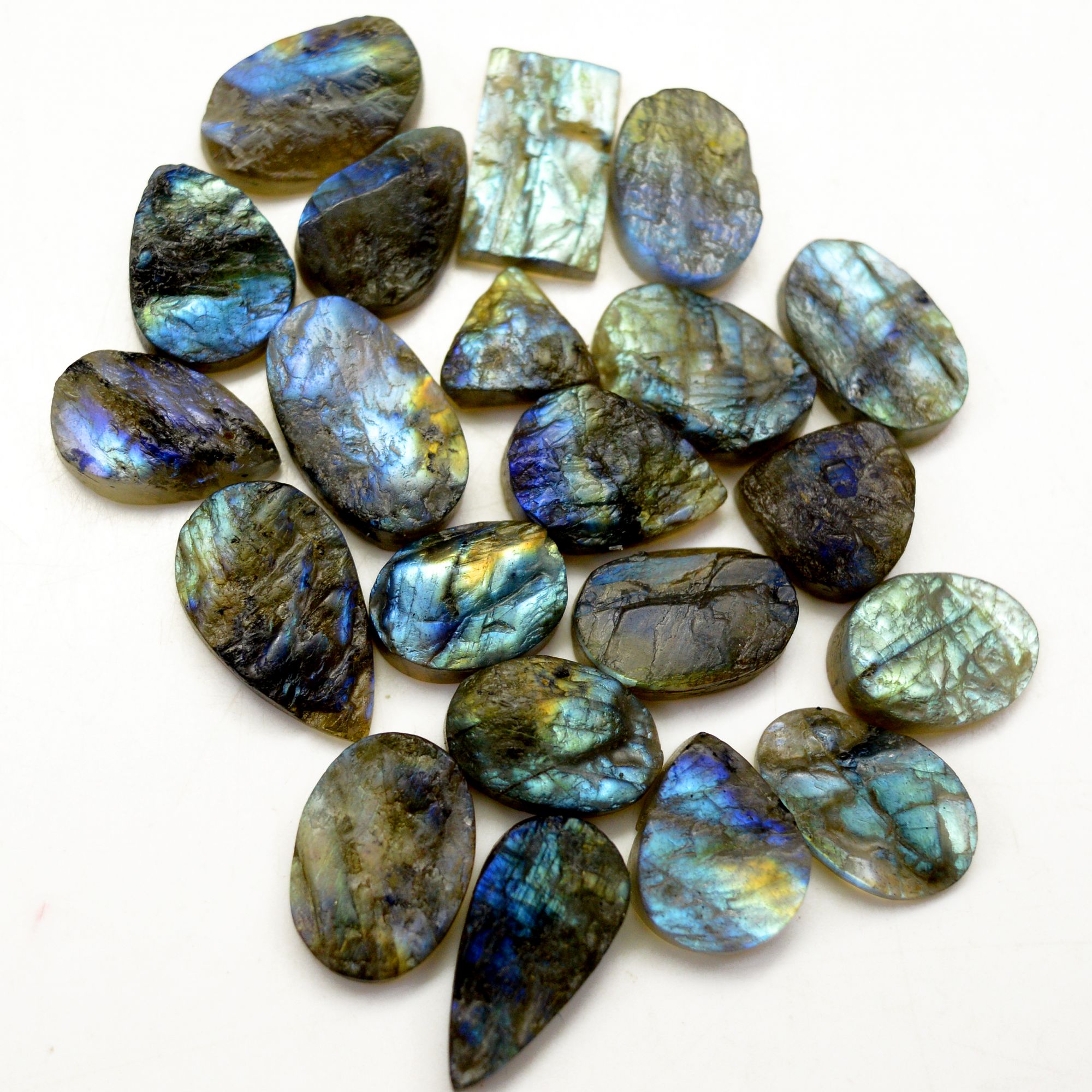 21 Pcs 221 Cts Natural Labradorite Druzy Rough Multi fire Mix Shape Gemstone Lot Size 11x11-21x12mm R-13474