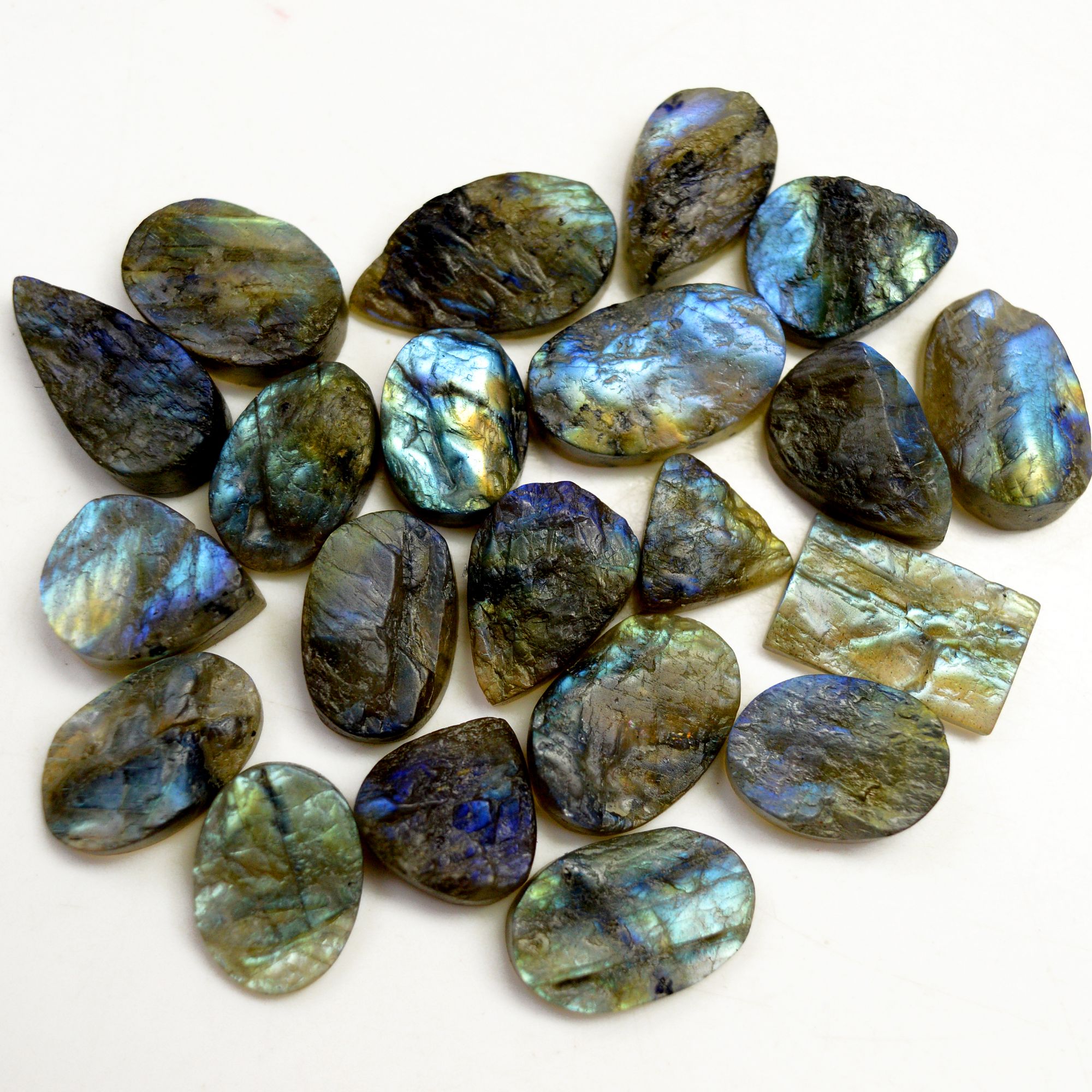21 Pcs 221 Cts Natural Labradorite Druzy Rough Multi fire Mix Shape Gemstone Lot Size 11x11-21x12mm R-13474