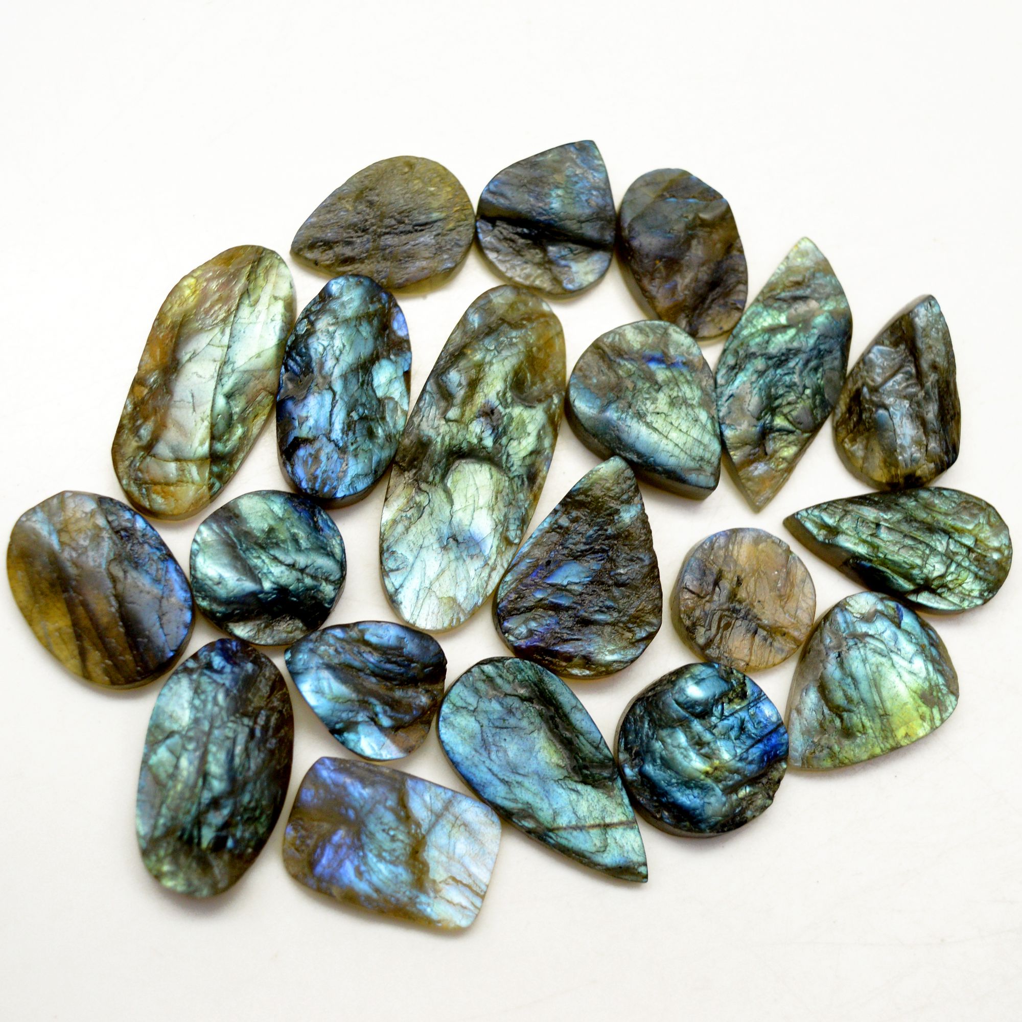 20 Pcs 317 Cts Natural Labradorite Druzy Rough Multi fire Mix Shape Gemstone Lot Size 14x14-38x15mm R-13482