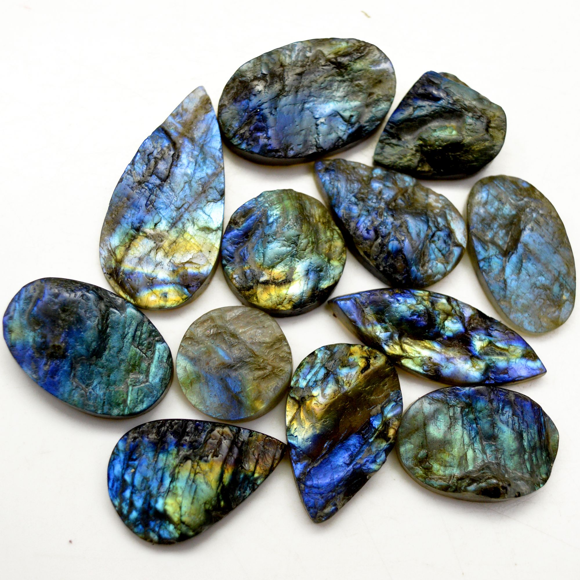 12 Pcs 312 Cts Natural Labradorite Druzy Rough Multi fire Mix Shape Gemstone Lot Size 17x17-38x19mm R-13484