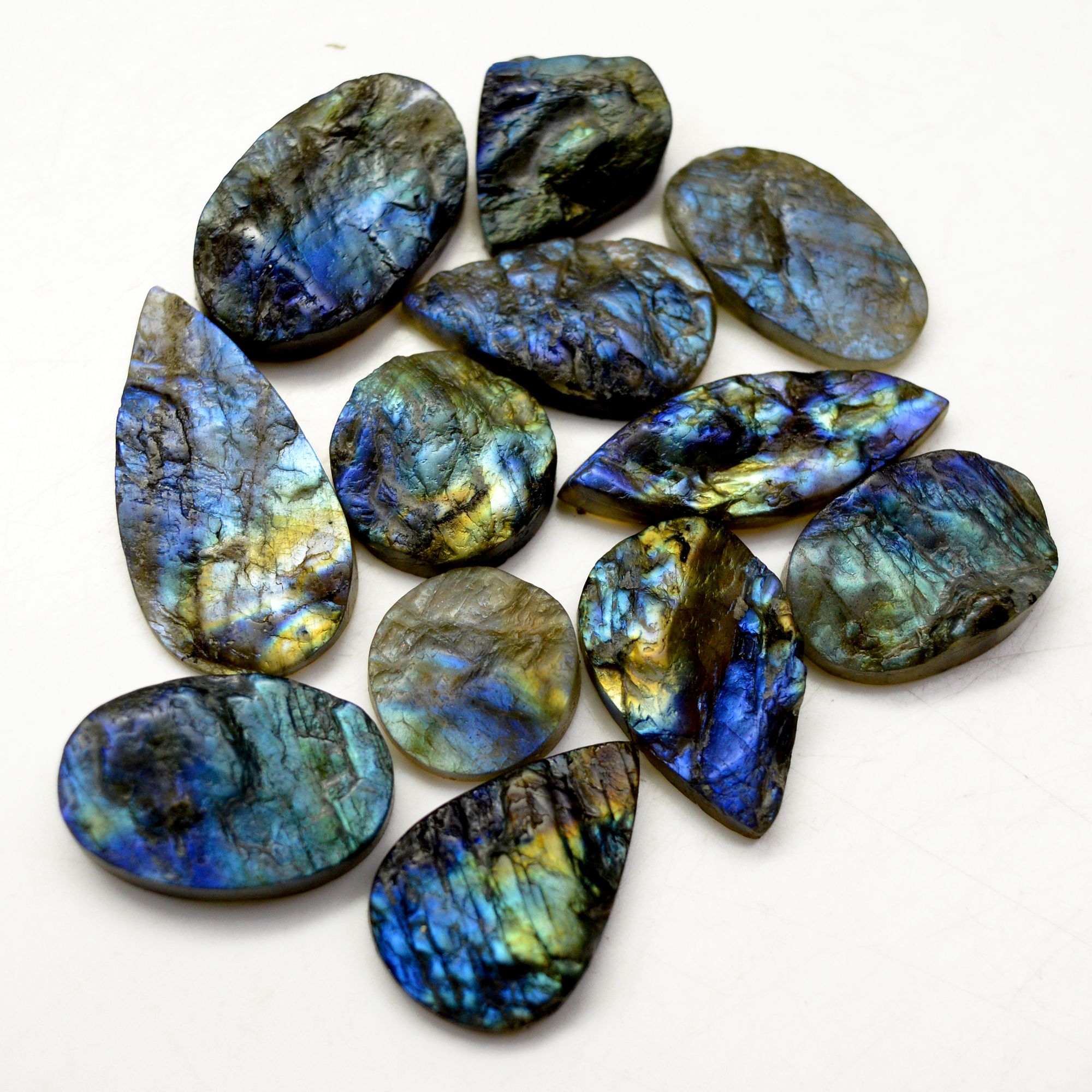 12 Pcs 312 Cts Natural Labradorite Druzy Rough Multi fire Mix Shape Gemstone Lot Size 17x17-38x19mm R-13484