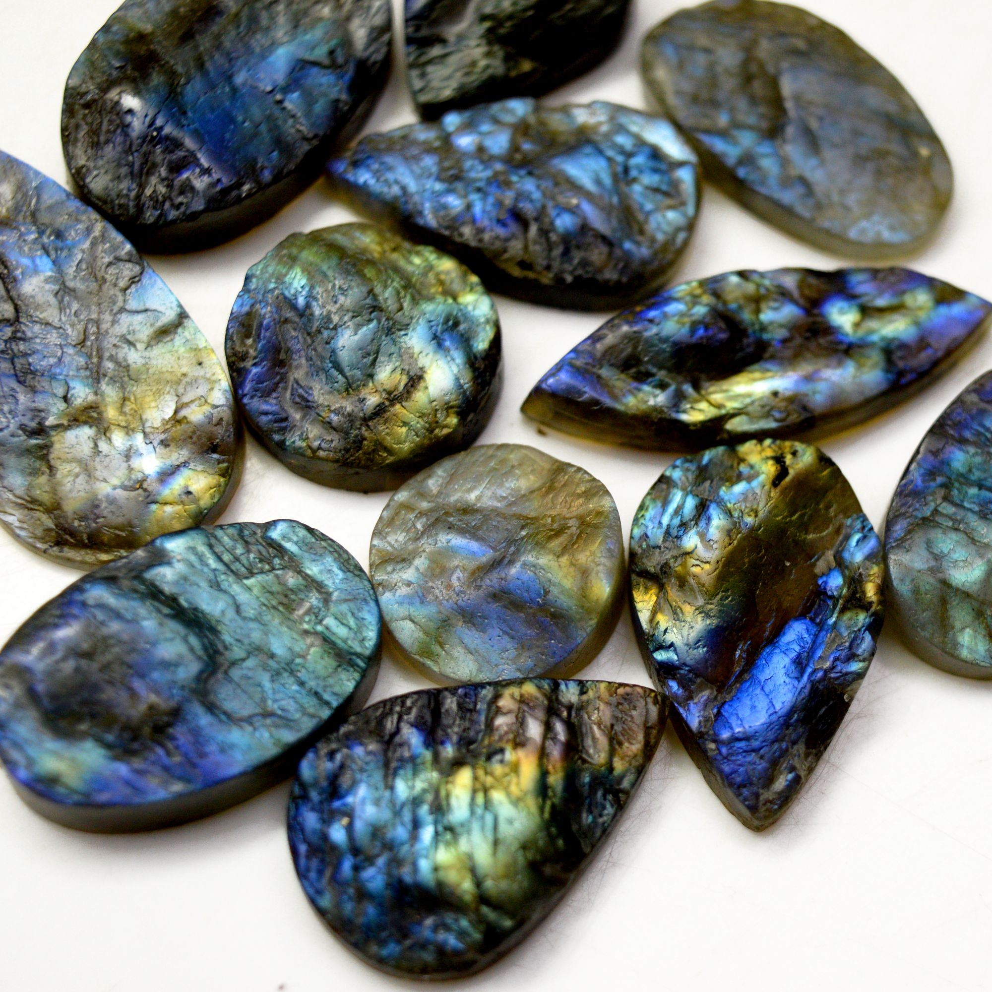 12 Pcs 312 Cts Natural Labradorite Druzy Rough Multi fire Mix Shape Gemstone Lot Size 17x17-38x19mm R-13484
