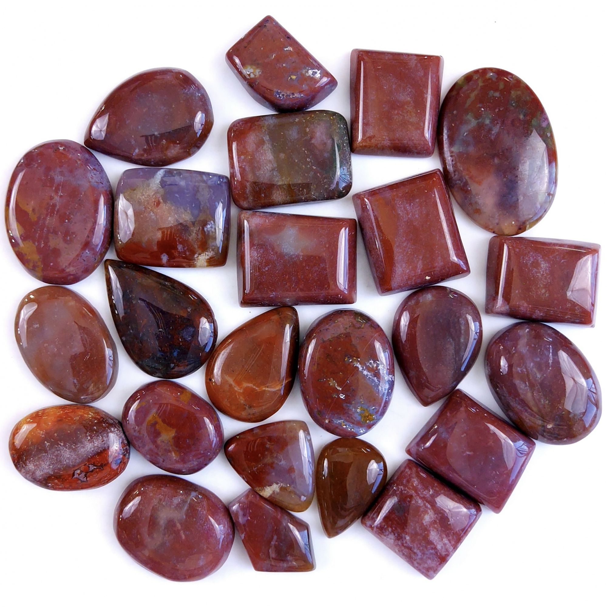 24Pcs 827Cts Natural Bloodstone Jasper Loose Cabochon Gemstone Lot  for Jewelry Making 38x25 22x12mm#1349
