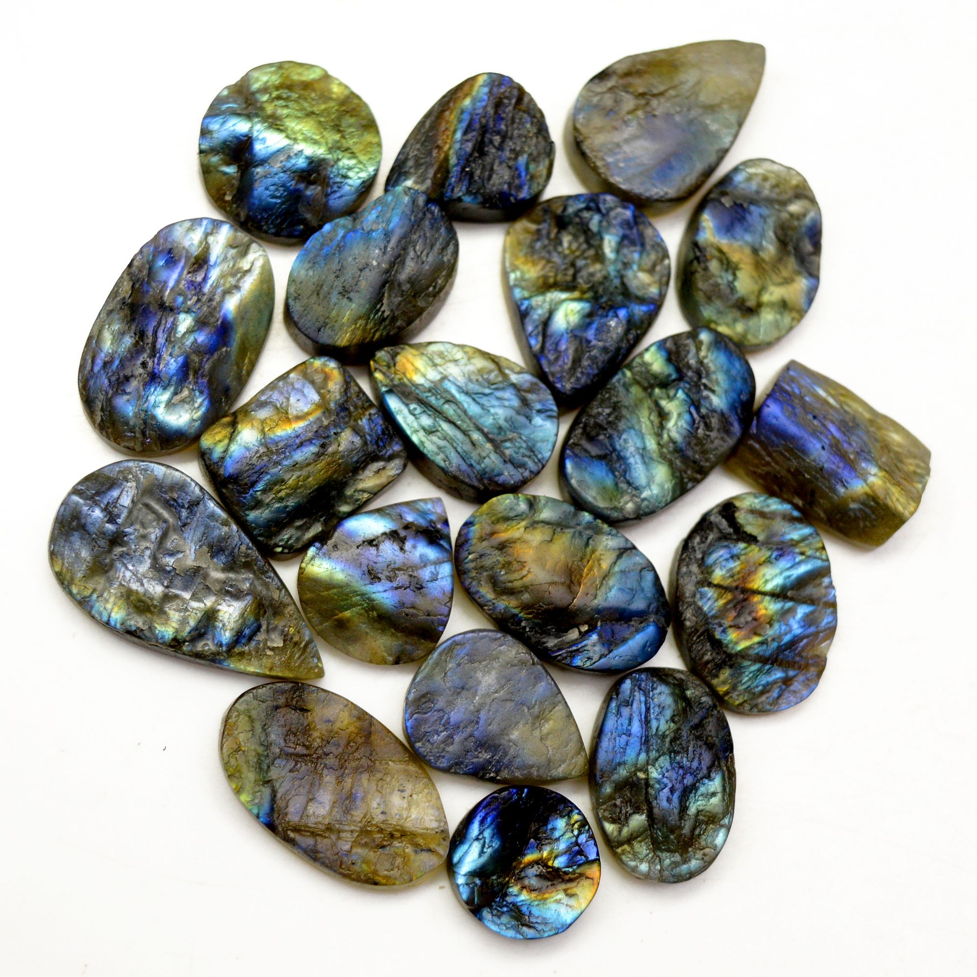 19 Pcs 298 Cts Natural Labradorite Druzy Rough Multi fire Mix Shape Gemstone Lot Size 13x13-29x15mm R-13490