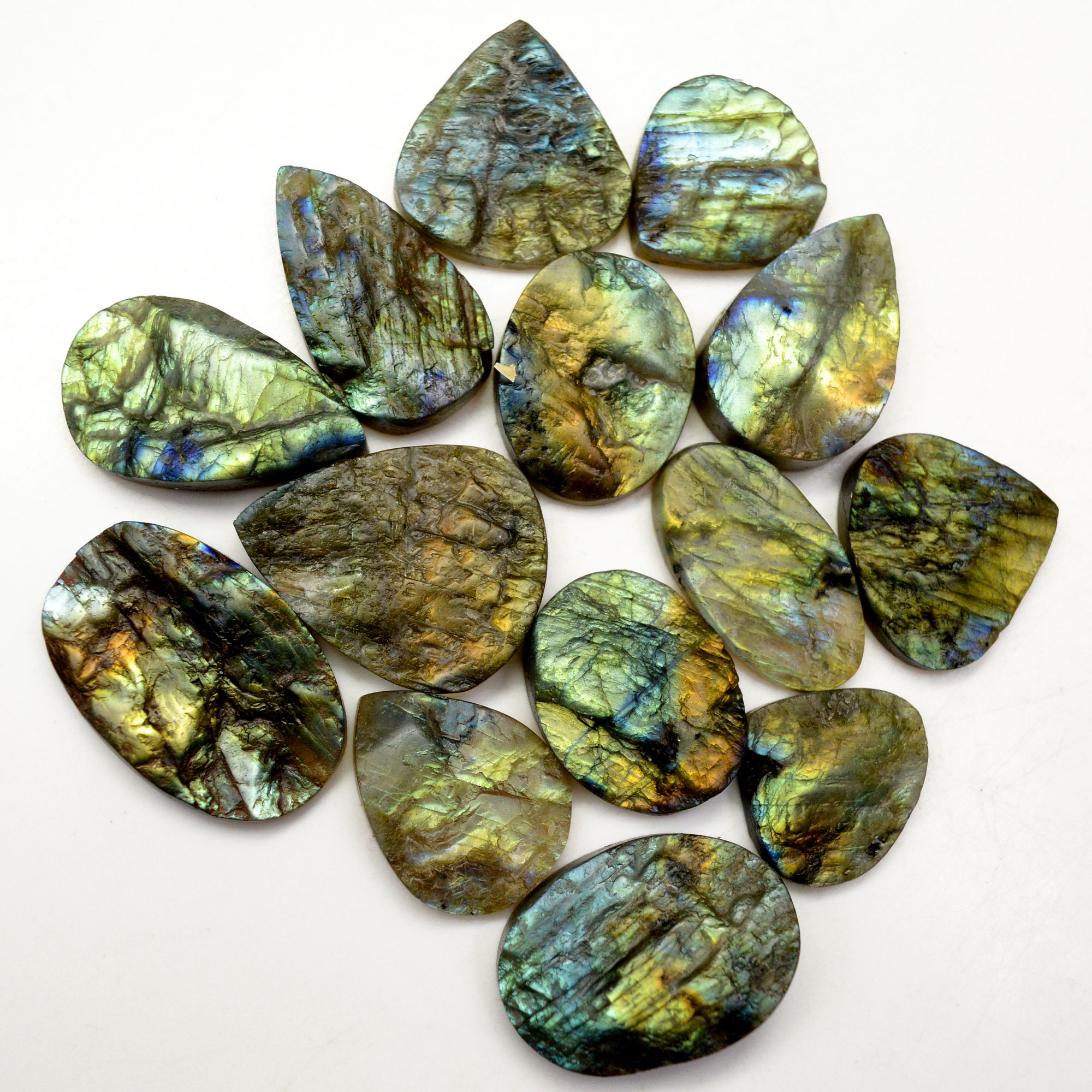 14 Pcs 515 Cts Natural Labradorite Druzy Rough Multi fire Mix Shape Gemstone Lot Size 23x21-35x23mm R-13496