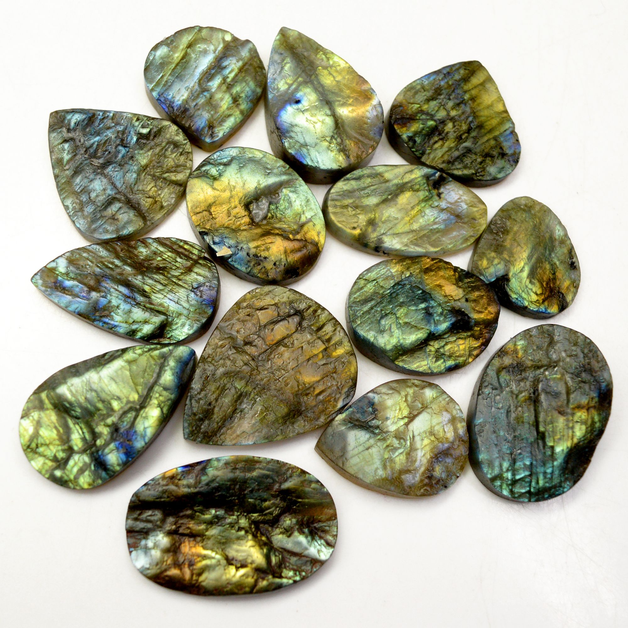 14 Pcs 515 Cts Natural Labradorite Druzy Rough Multi fire Mix Shape Gemstone Lot Size 23x21-35x23mm R-13496