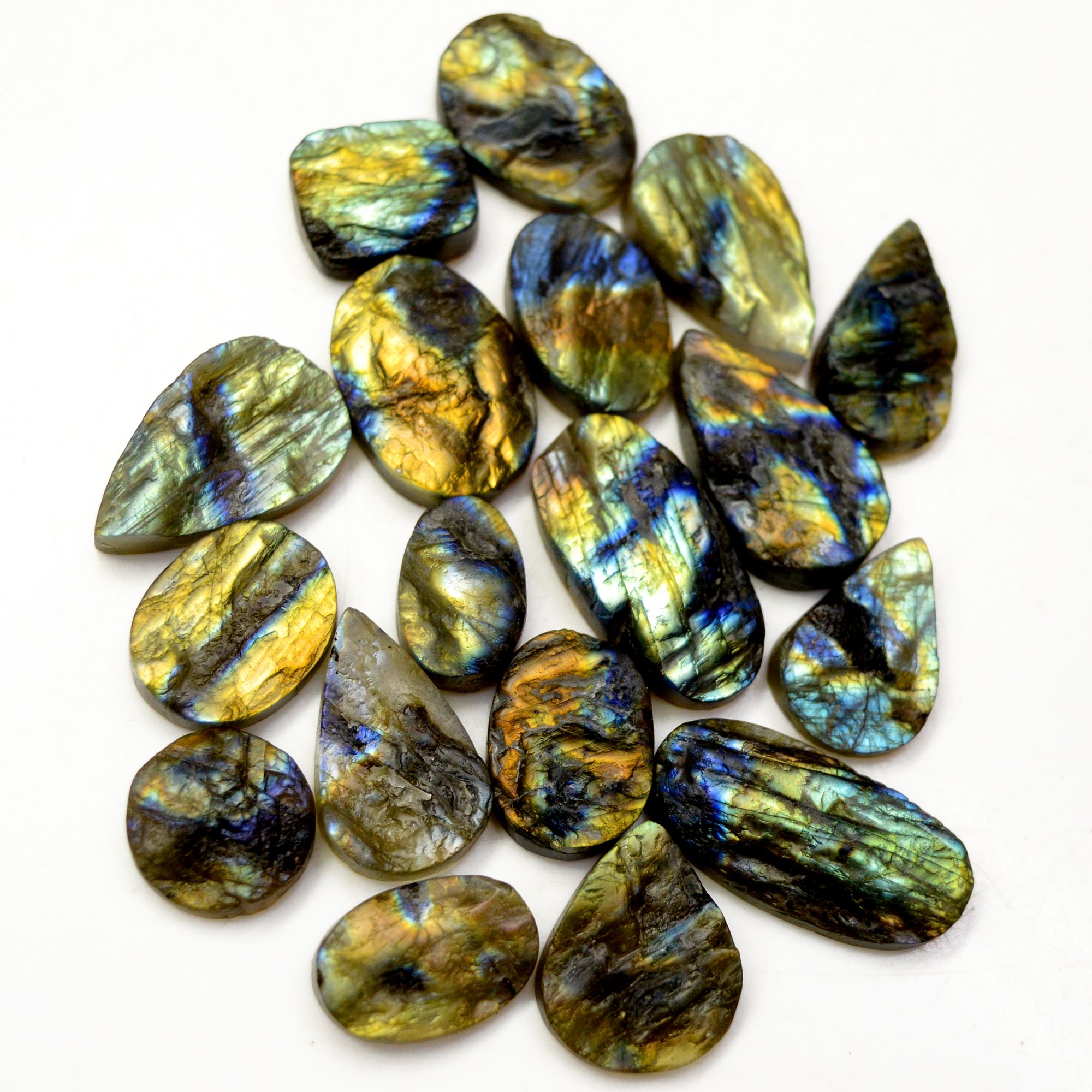 18 Pcs 320 Cts Natural Labradorite Druzy Rough Multi fire Mix Shape Gemstone Lot Size 16x11-30x14mm R-13504