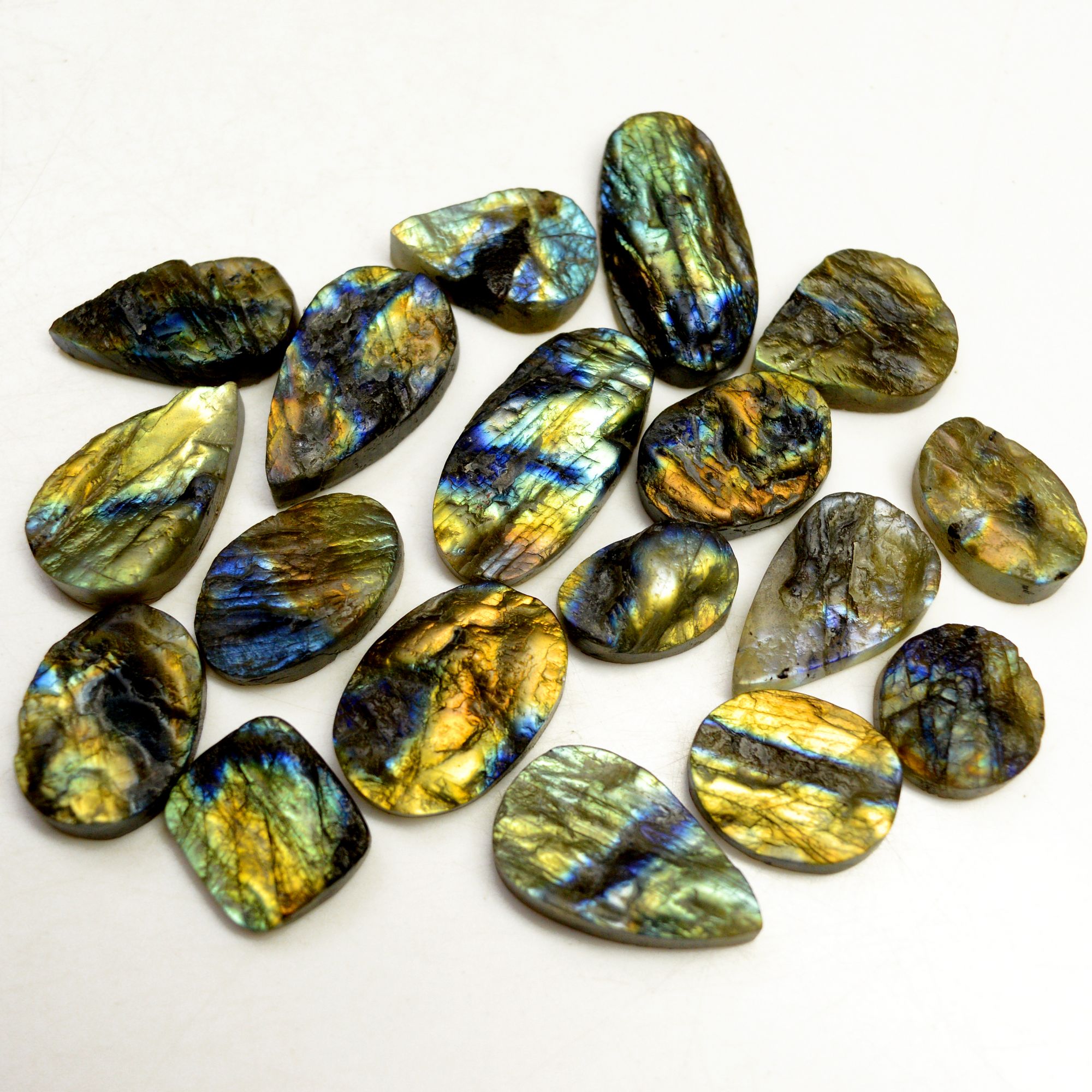 18 Pcs 320 Cts Natural Labradorite Druzy Rough Multi fire Mix Shape Gemstone Lot Size 16x11-30x14mm R-13504