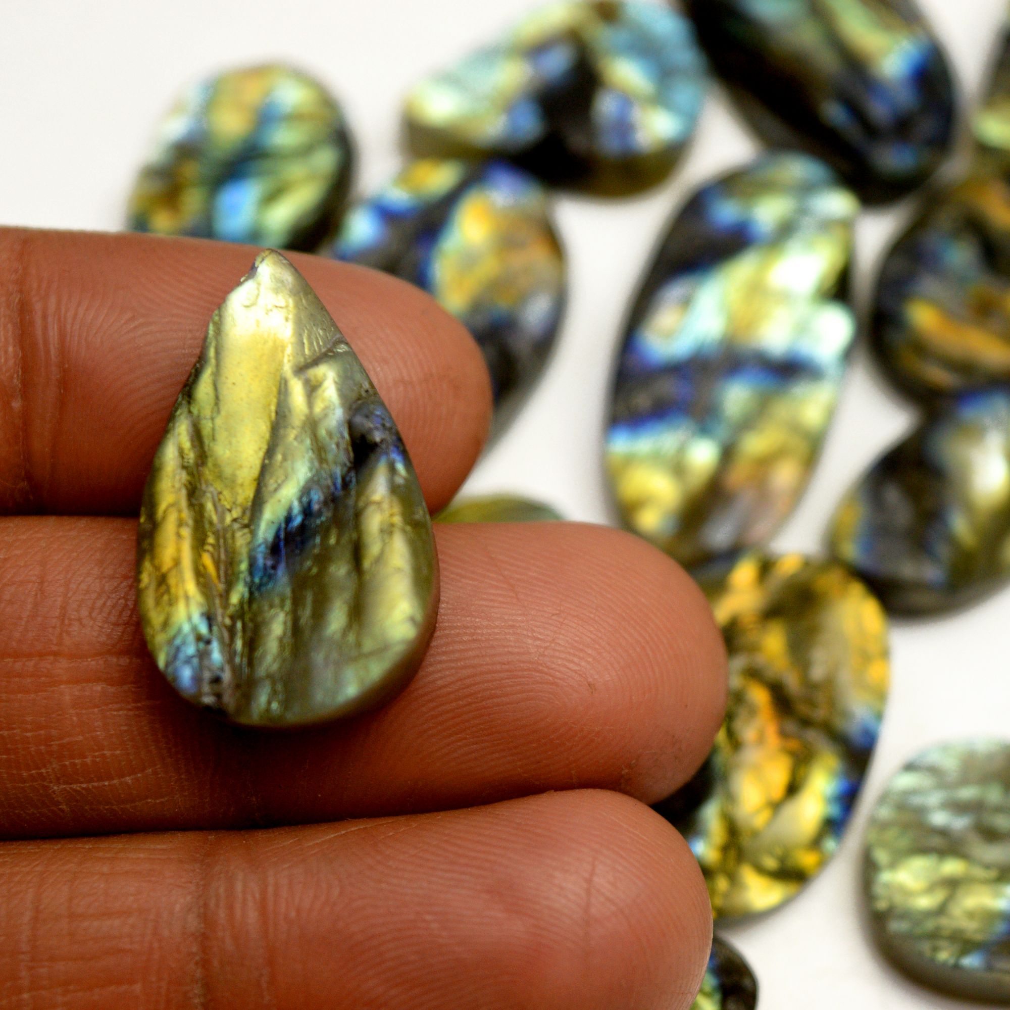 18 Pcs 320 Cts Natural Labradorite Druzy Rough Multi fire Mix Shape Gemstone Lot Size 16x11-30x14mm R-13504