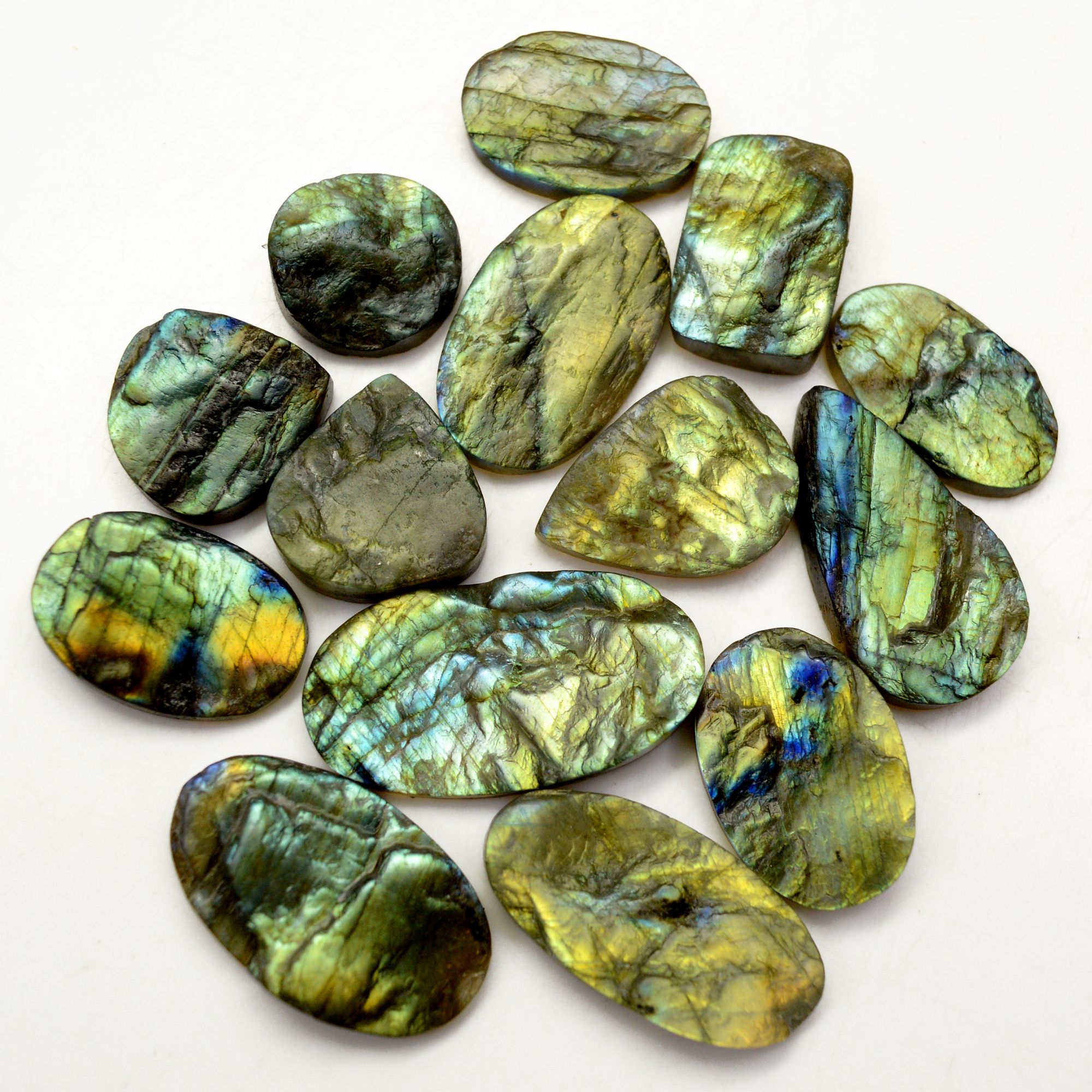 14 Pcs 352 Cts Natural Labradorite Druzy Rough Multi fire Mix Shape Gemstone Lot Size 18x18-36x19mm R-13507