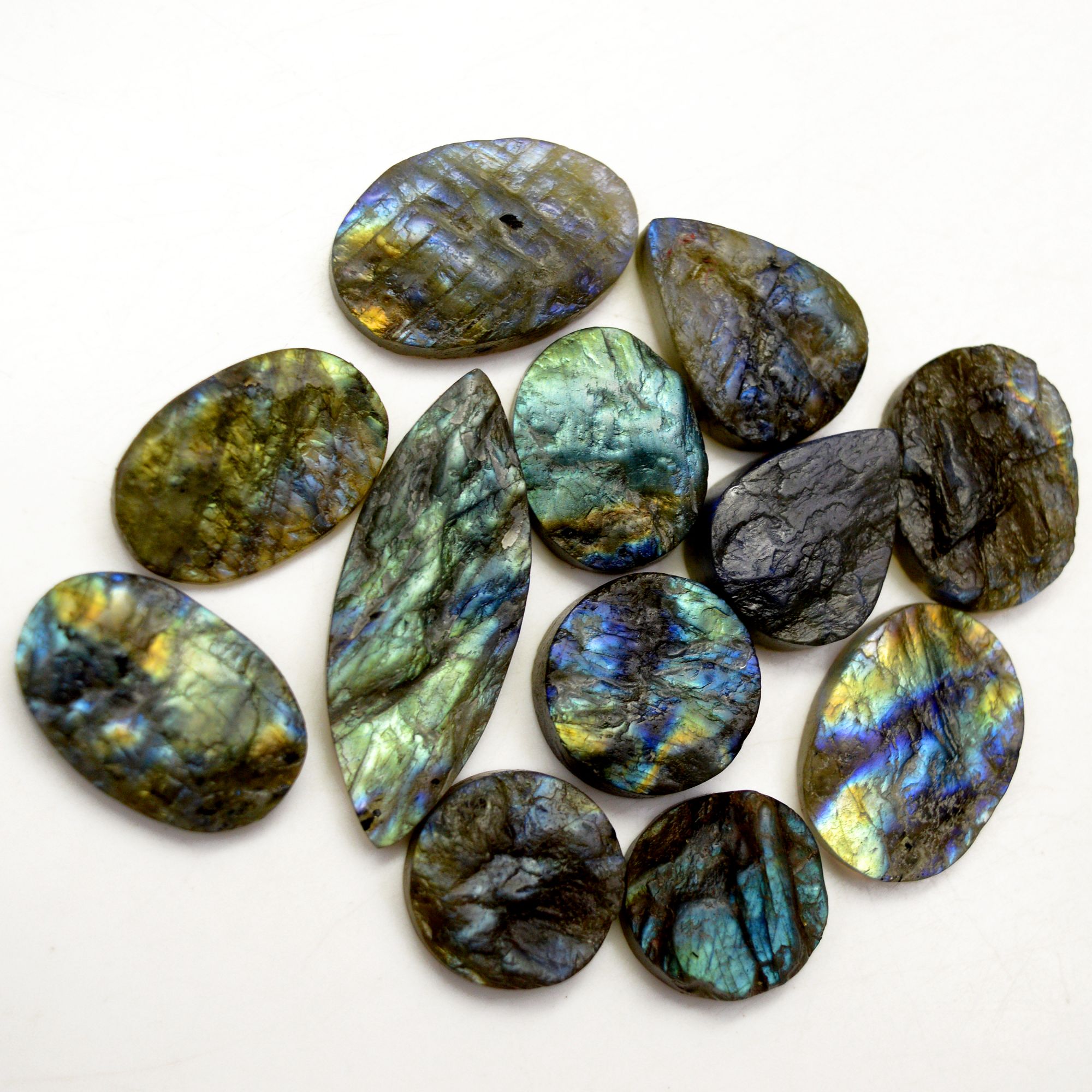 12 Pcs 310 Cts Natural Labradorite Druzy Rough Multi fire Mix Shape Gemstone Lot Size 18x18-42x15mm R-13511