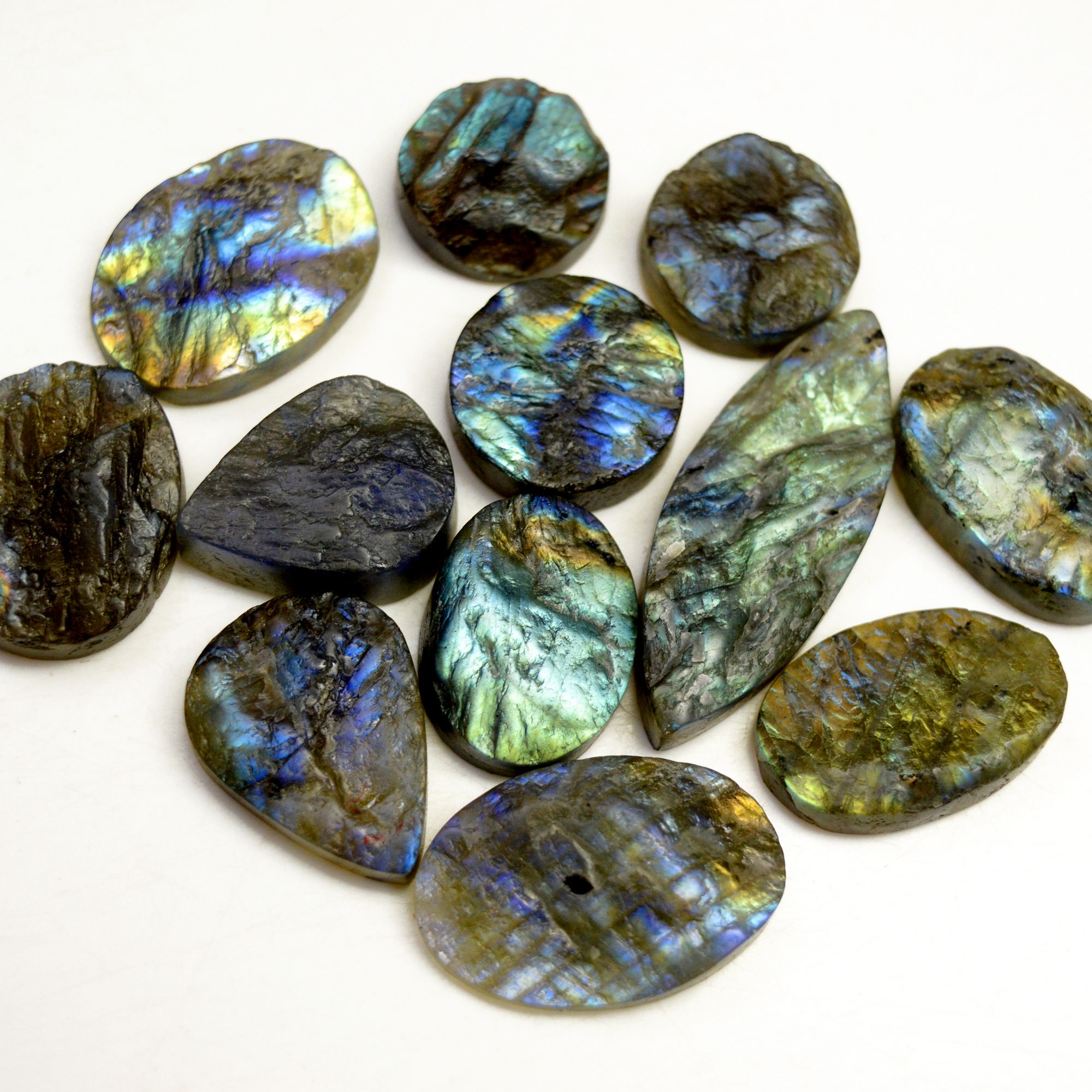 12 Pcs 310 Cts Natural Labradorite Druzy Rough Multi fire Mix Shape Gemstone Lot Size 18x18-42x15mm R-13511