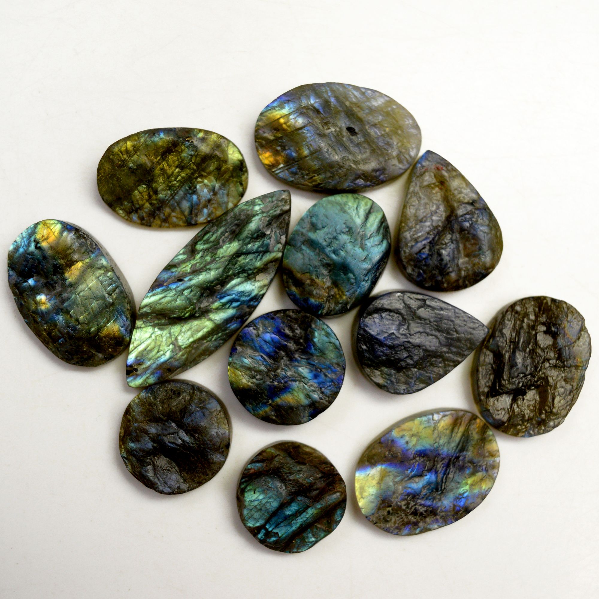 12 Pcs 310 Cts Natural Labradorite Druzy Rough Multi fire Mix Shape Gemstone Lot Size 18x18-42x15mm R-13511