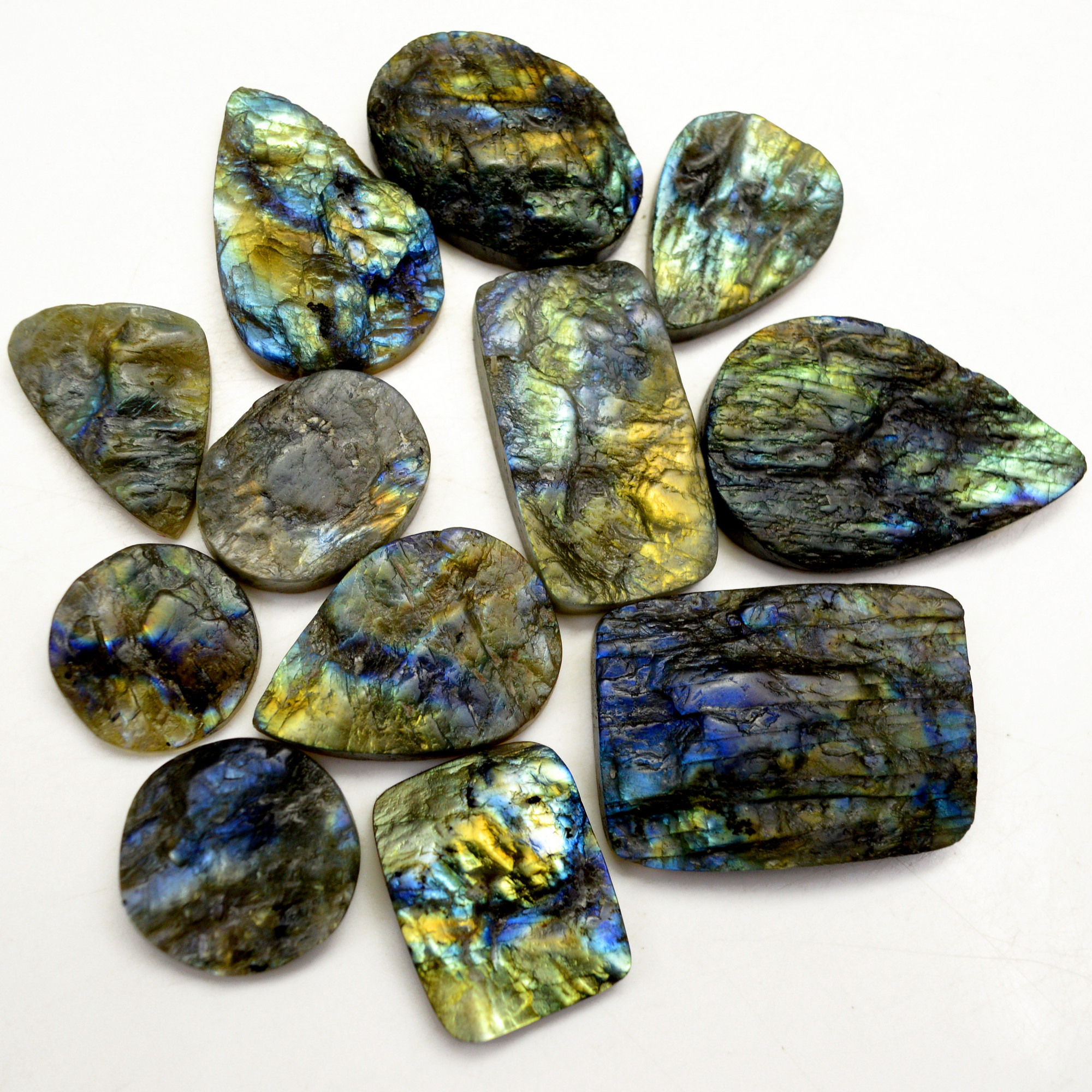 12 Pcs 565 Cts Natural Labradorite Druzy Rough Multi fire Mix Shape Gemstone Lot Size 20x20-40x28mm R-13513