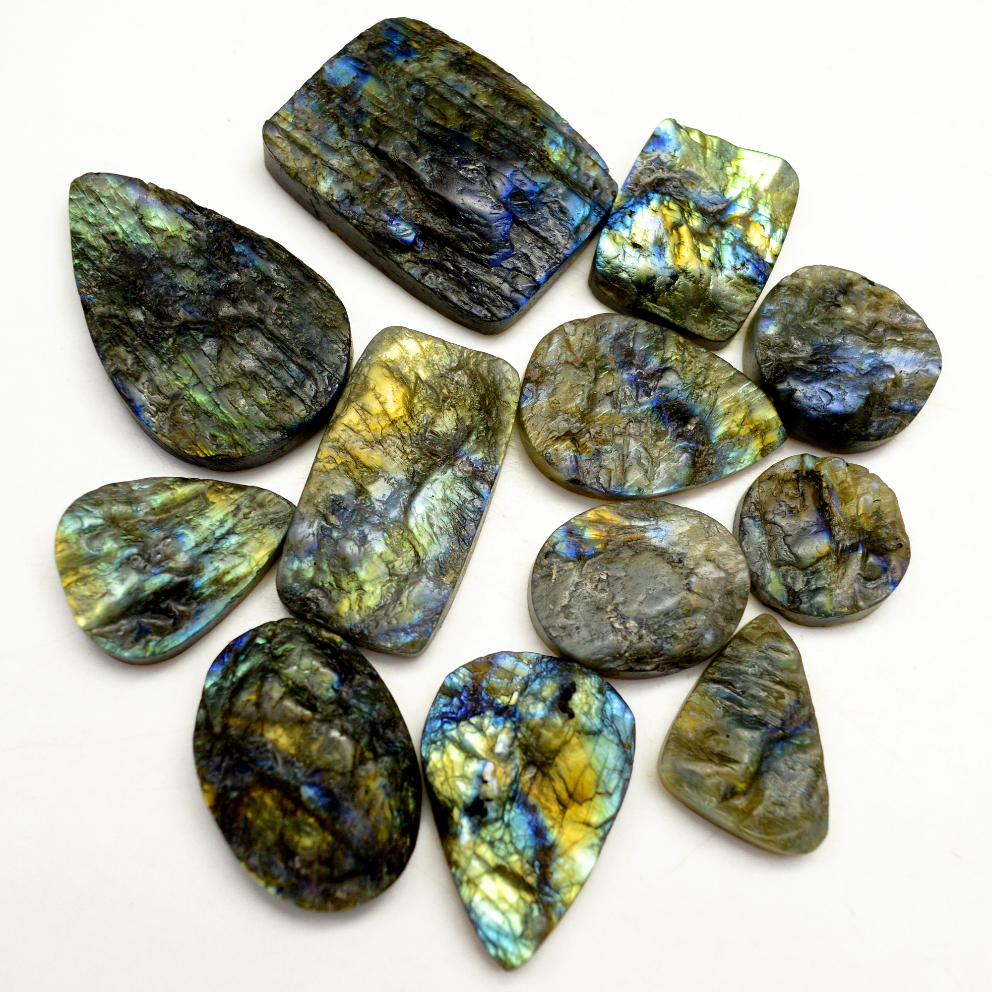12 Pcs 565 Cts Natural Labradorite Druzy Rough Multi fire Mix Shape Gemstone Lot Size 20x20-40x28mm R-13513