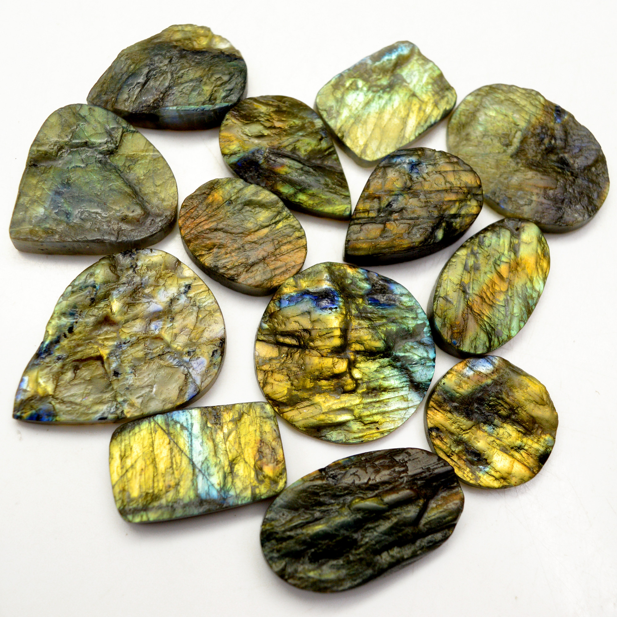 13 Pcs 597 Cts Natural Labradorite Druzy Rough Multi fire Mix Shape Gemstone Lot Size 26x19-42x31mm R-13516