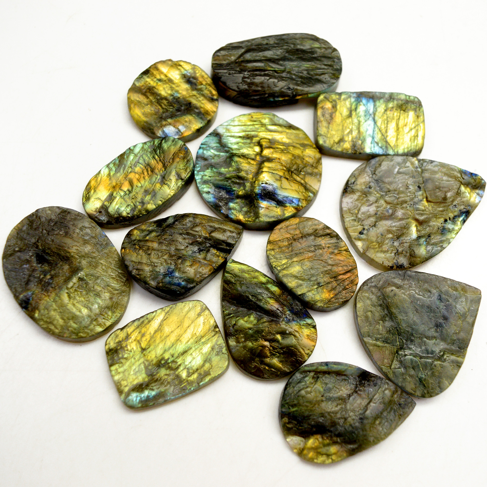 13 Pcs 597 Cts Natural Labradorite Druzy Rough Multi fire Mix Shape Gemstone Lot Size 26x19-42x31mm R-13516