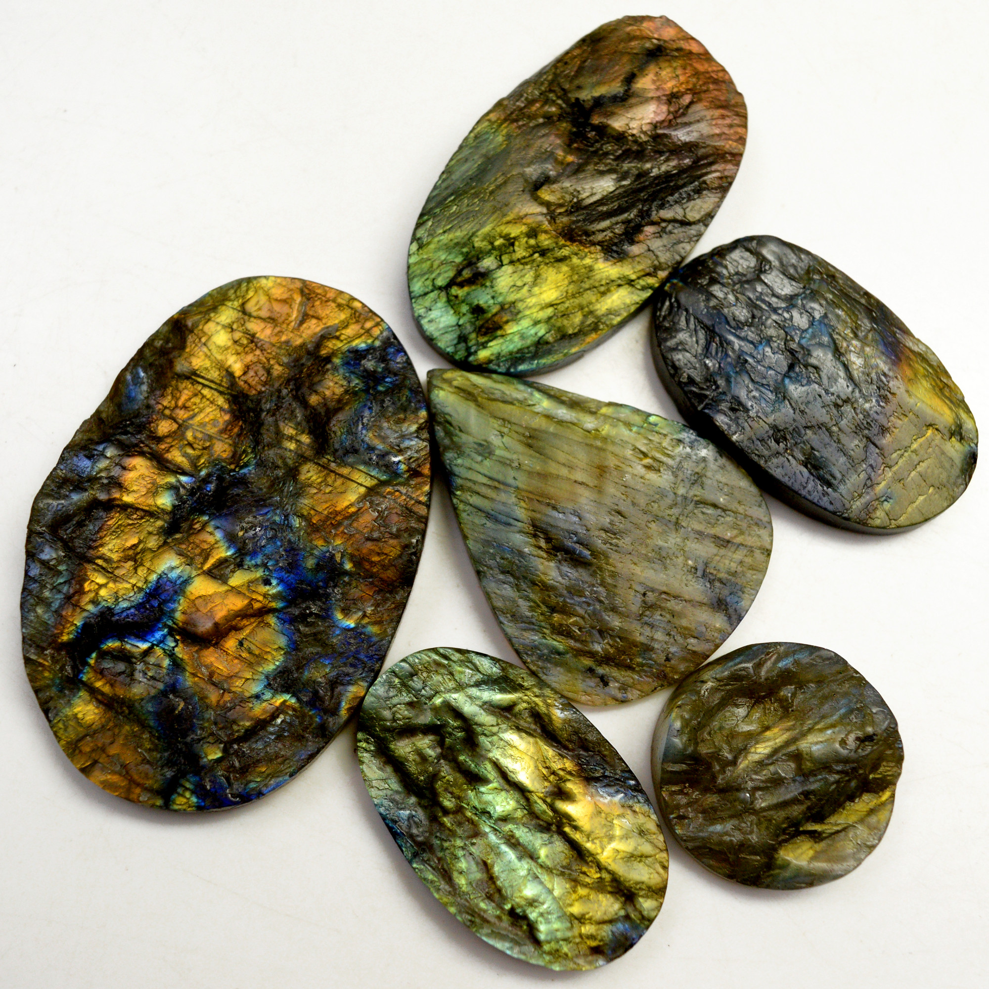 6 Pcs 659 Cts Natural Labradorite Druzy Rough Multi fire Mix Shape Gemstone Lot Size 28x28-65x45mm R-13517