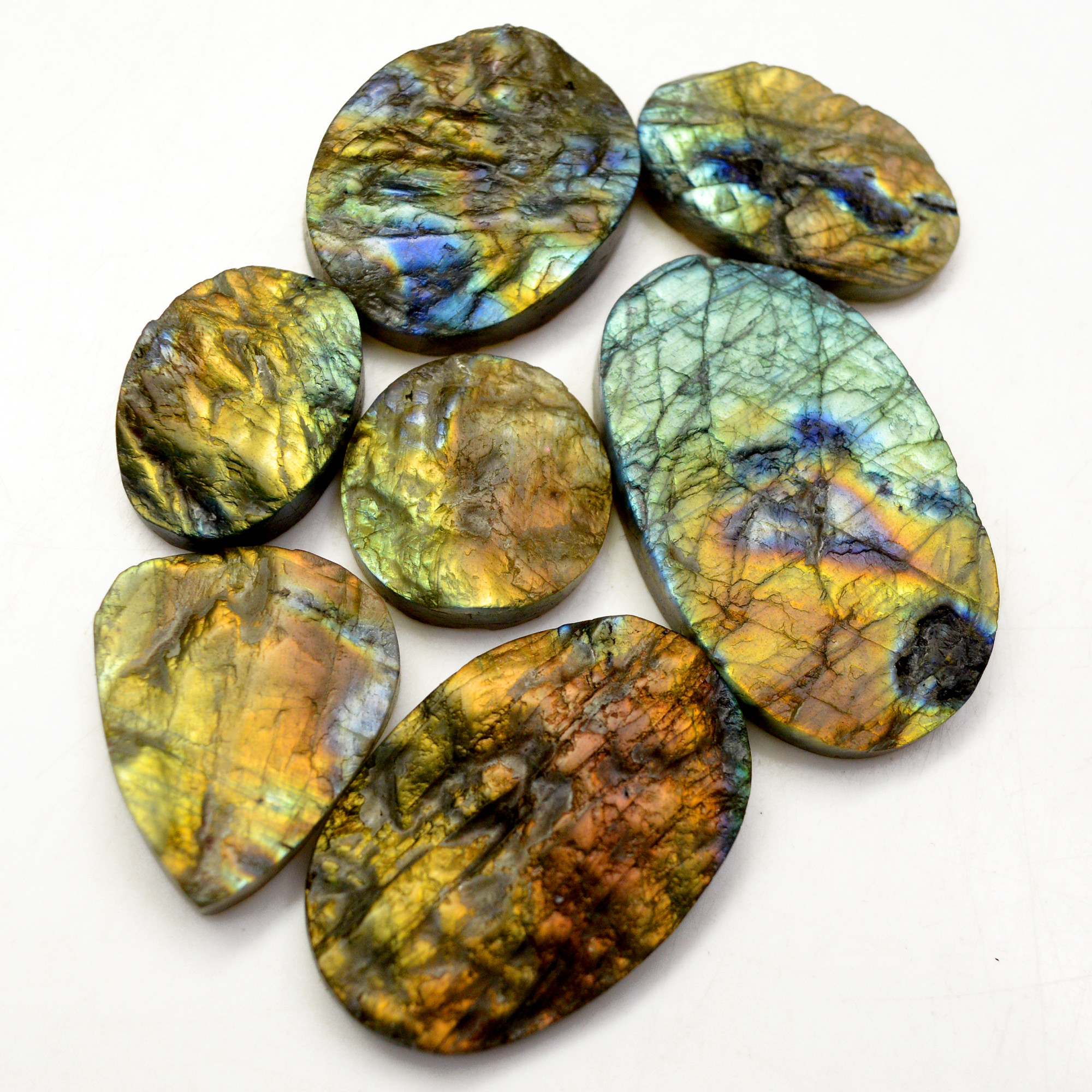 7 Pcs 375 Cts Natural Labradorite Druzy Rough Multi fire Mix Shape Gemstone Lot Size 25x18-46x28mm R-13518