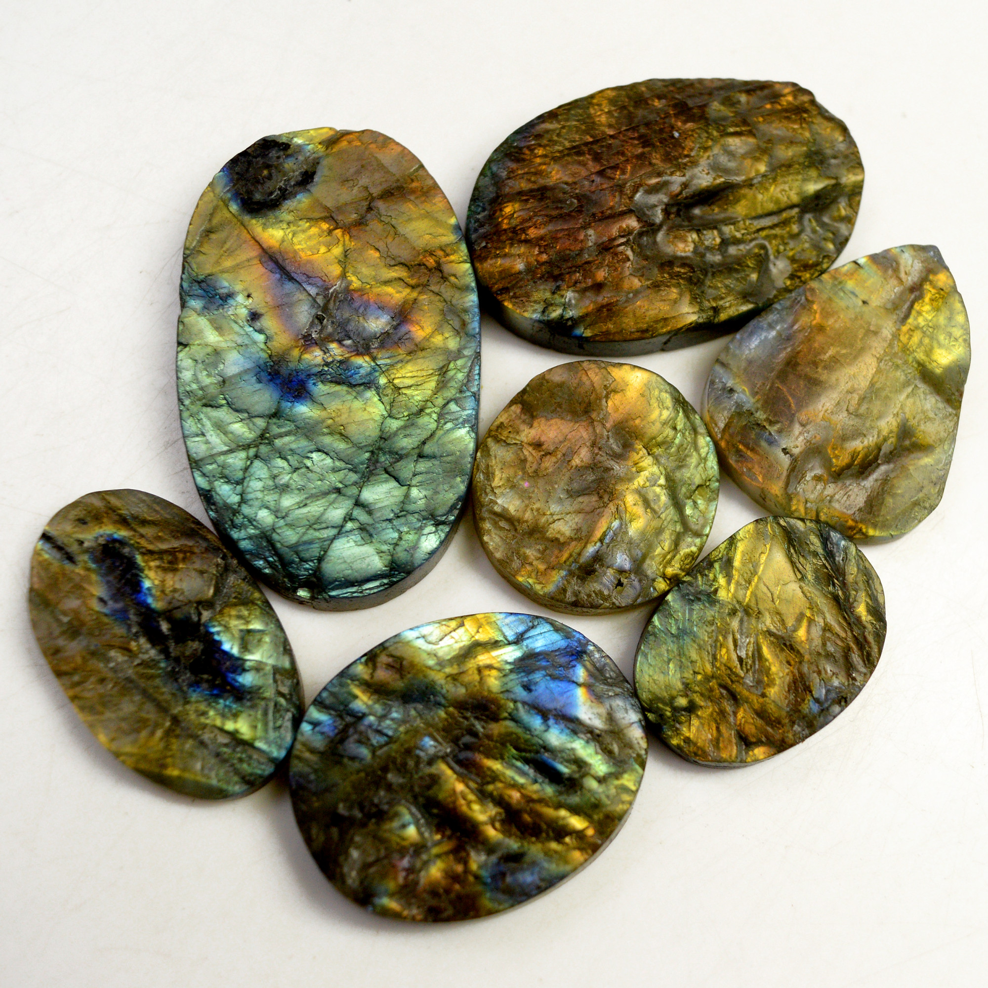 7 Pcs 375 Cts Natural Labradorite Druzy Rough Multi fire Mix Shape Gemstone Lot Size 25x18-46x28mm R-13518