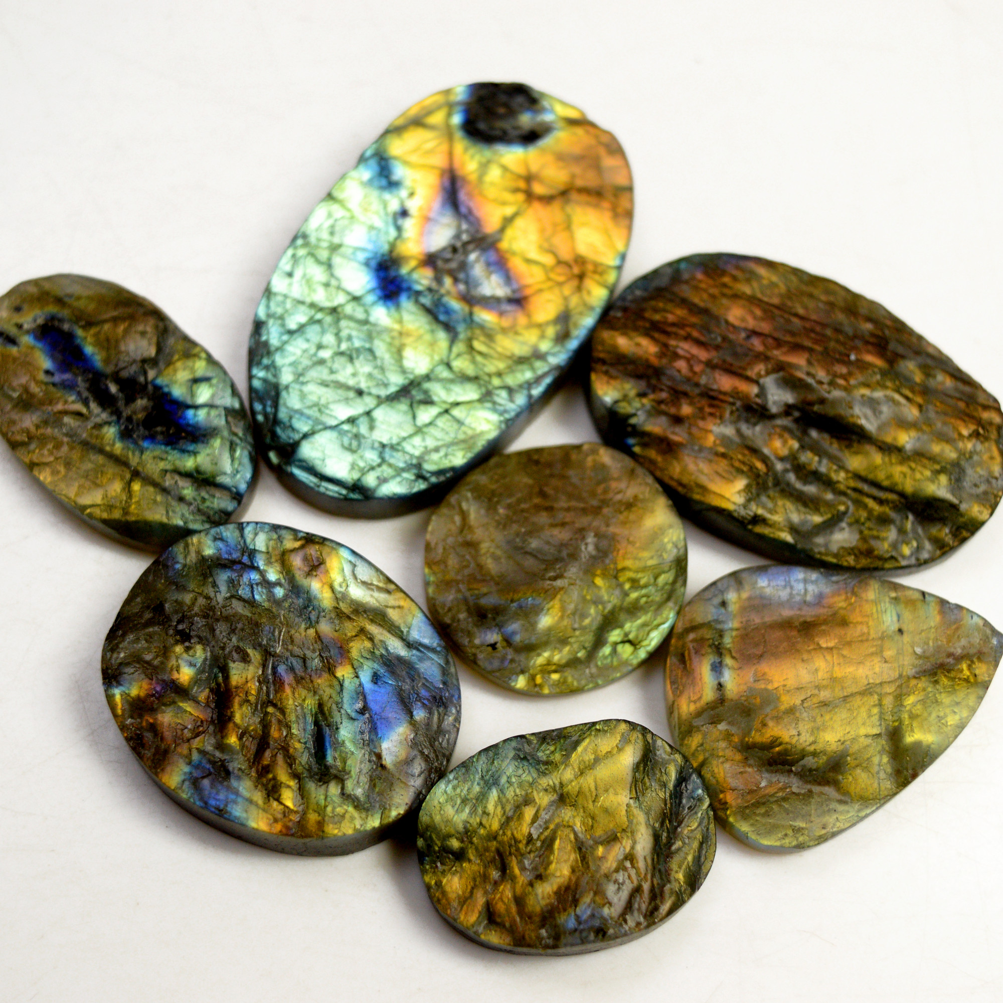 7 Pcs 375 Cts Natural Labradorite Druzy Rough Multi fire Mix Shape Gemstone Lot Size 25x18-46x28mm R-13518
