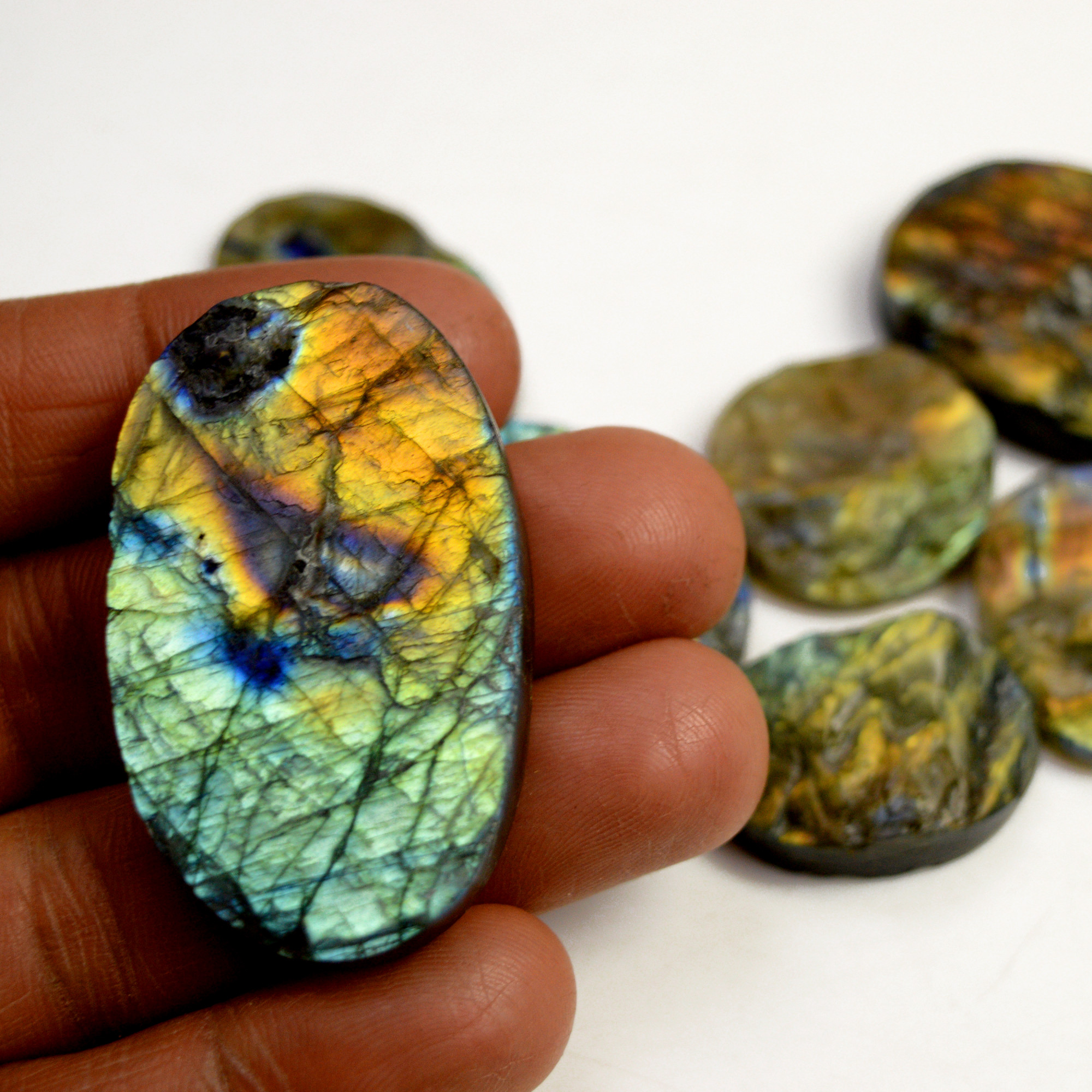 7 Pcs 375 Cts Natural Labradorite Druzy Rough Multi fire Mix Shape Gemstone Lot Size 25x18-46x28mm R-13518