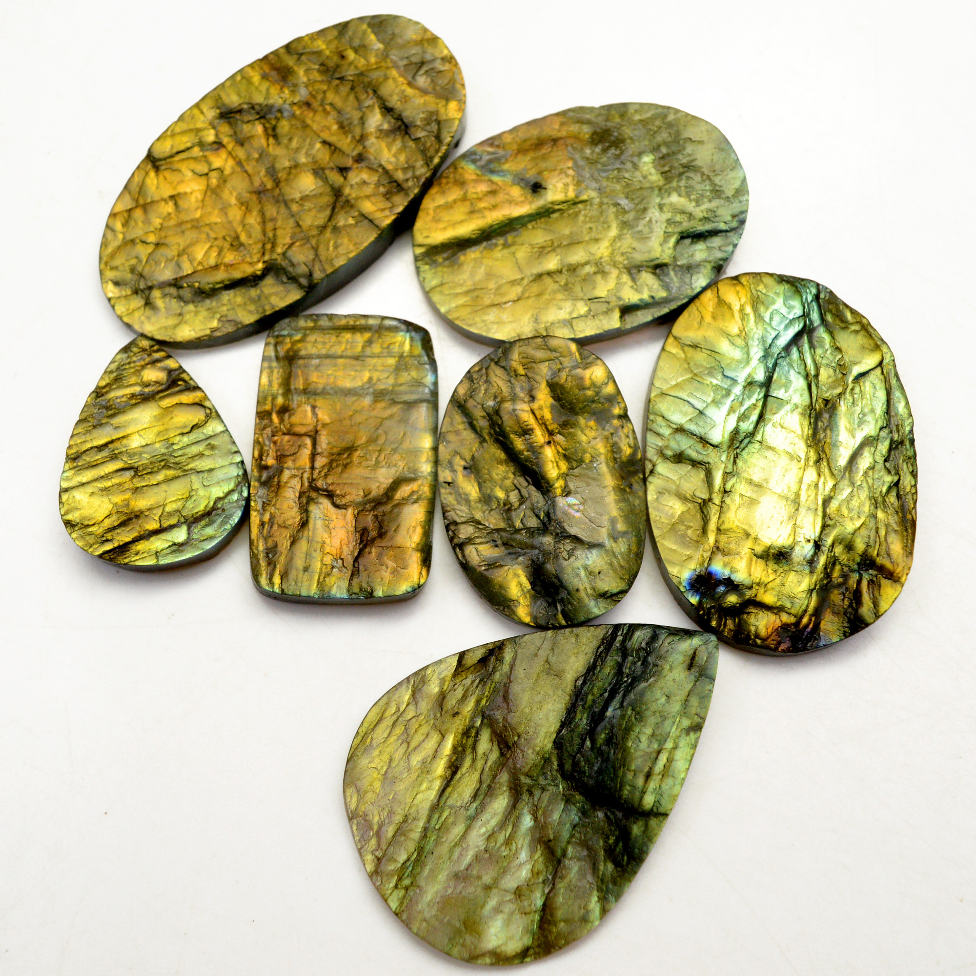 7 Pcs 501 Cts Natural Labradorite Druzy Rough Multi fire Mix Shape Gemstone Lot Size 29x22-54x30mm R-13519