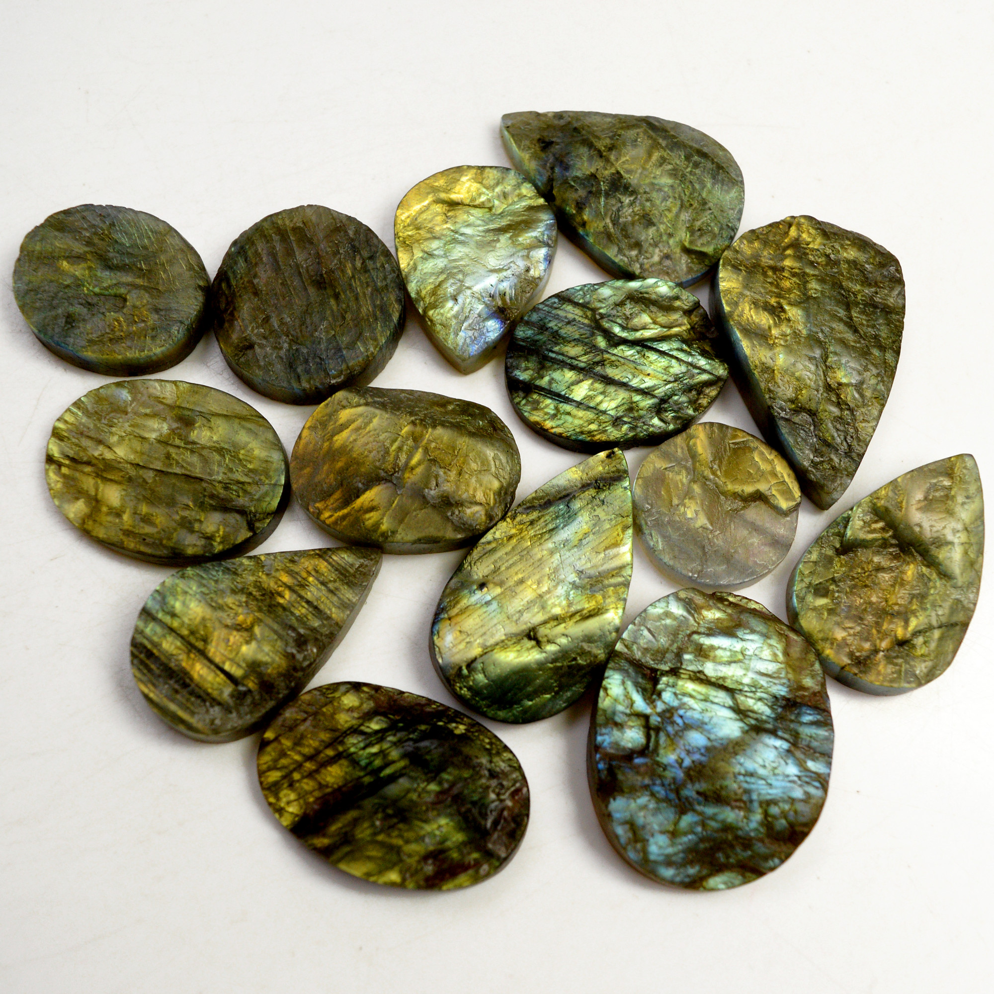 14 Pcs 506 Cts Natural Labradorite Druzy Rough Multi fire Mix Shape Gemstone Lot Size 20x20-36x23mm R-13522