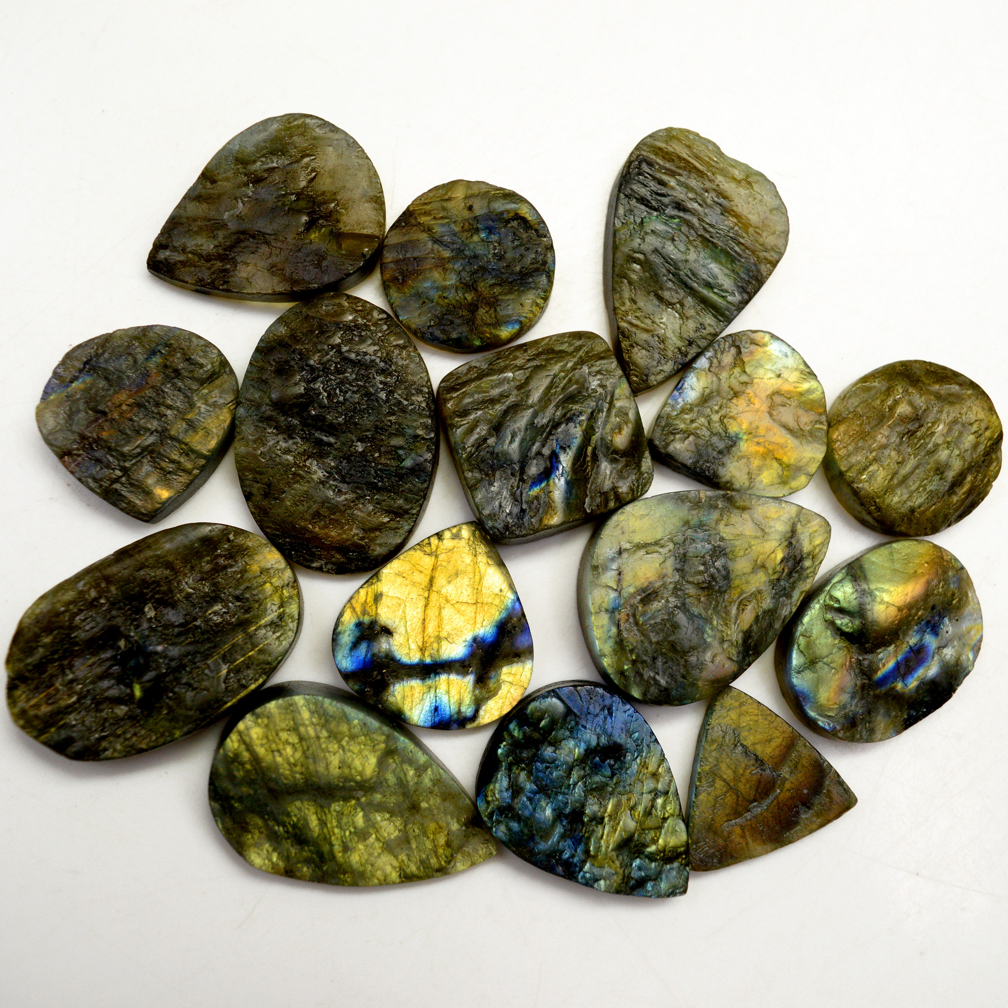 15 Pcs 472 Cts Natural Labradorite Druzy Rough Multi fire Mix Shape Gemstone Lot Size 20x20-34x22mm R-13523